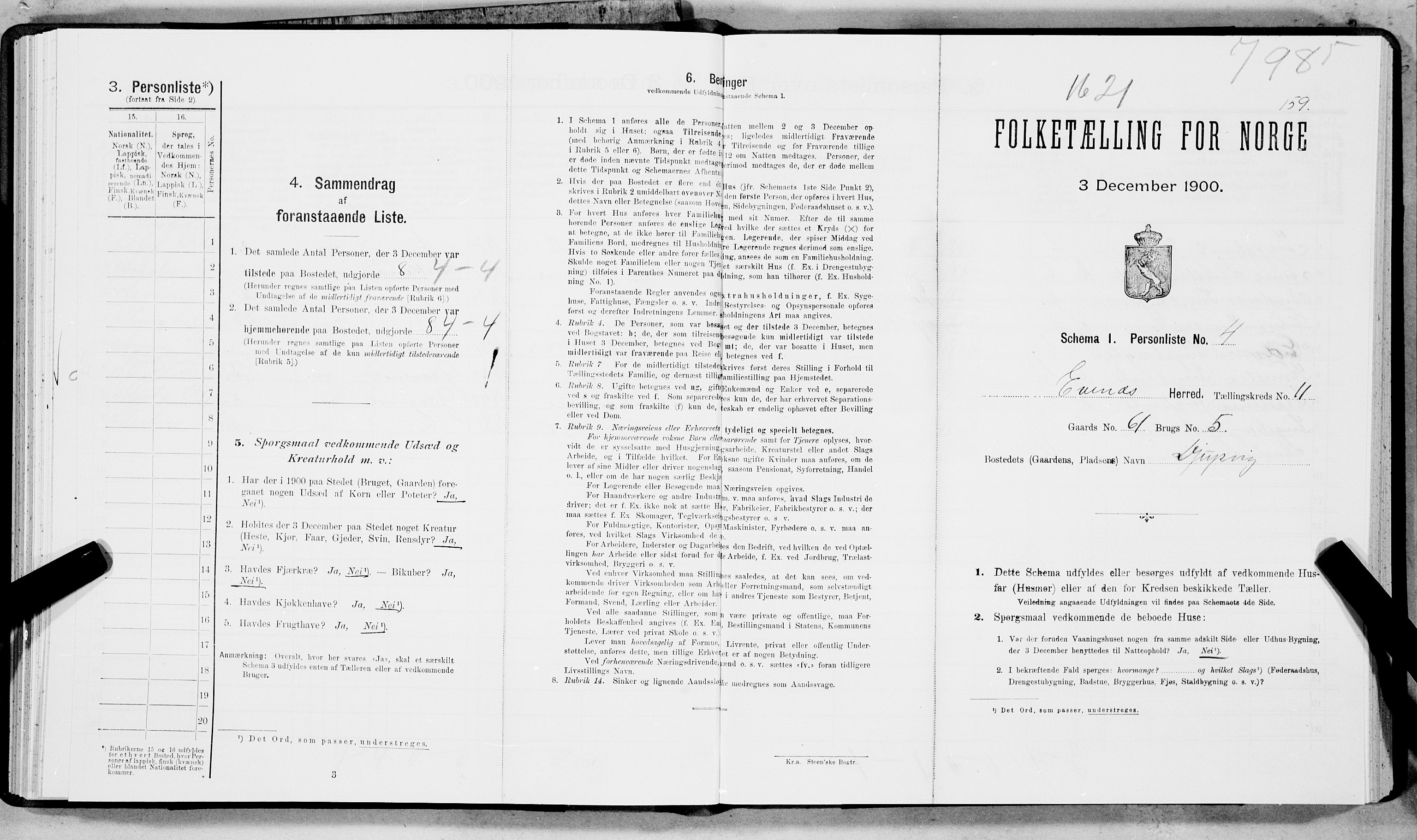 SAT, Folketelling 1900 for 1853 Evenes herred, 1900, s. 854