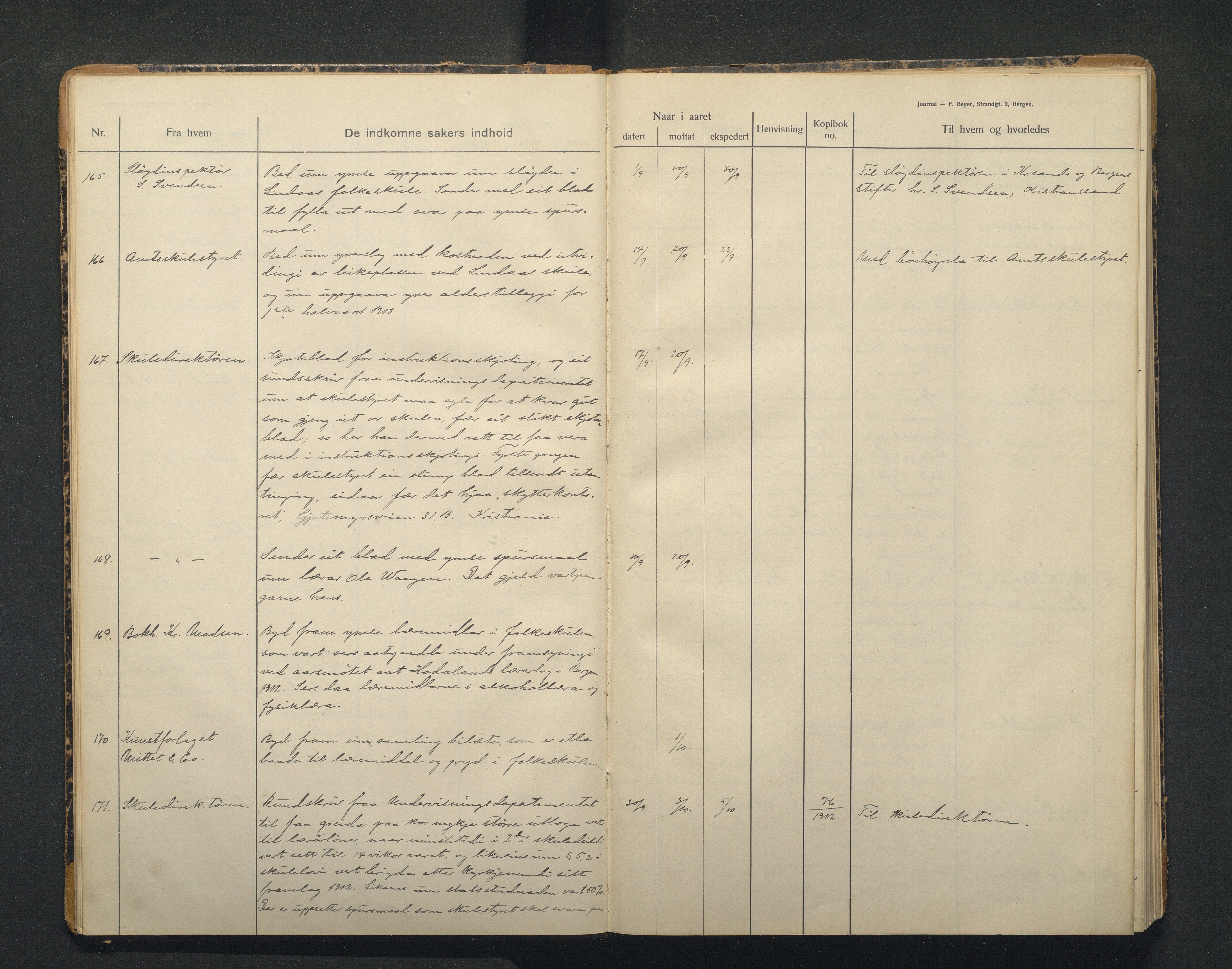 Lindås kommune. Skulestyret, IKAH/1263-211/C/Ca/L0005: Postjournal for Lindås skulestyre, 1912-1918