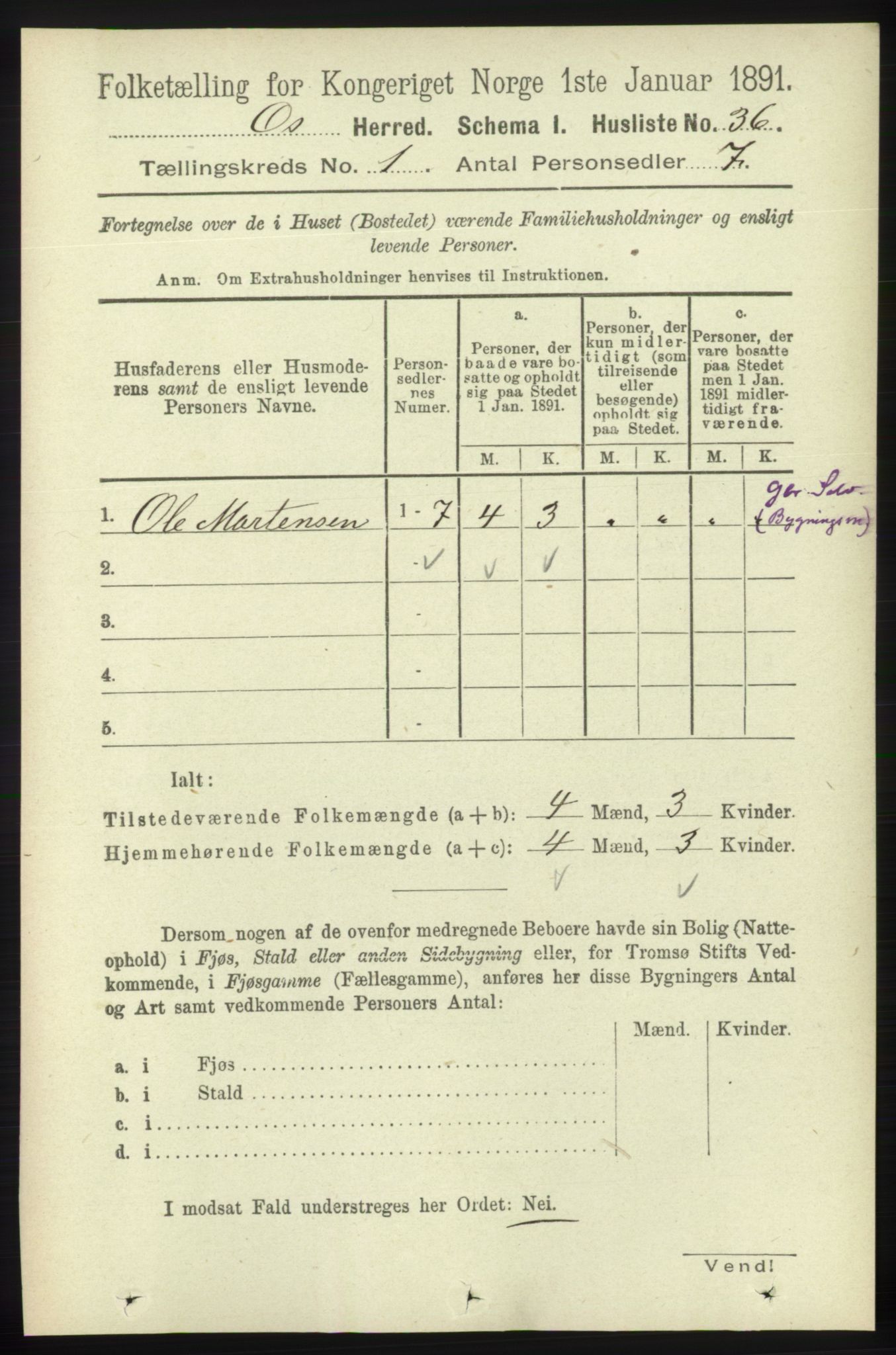 RA, Folketelling 1891 for 1243 Os herred, 1891, s. 71