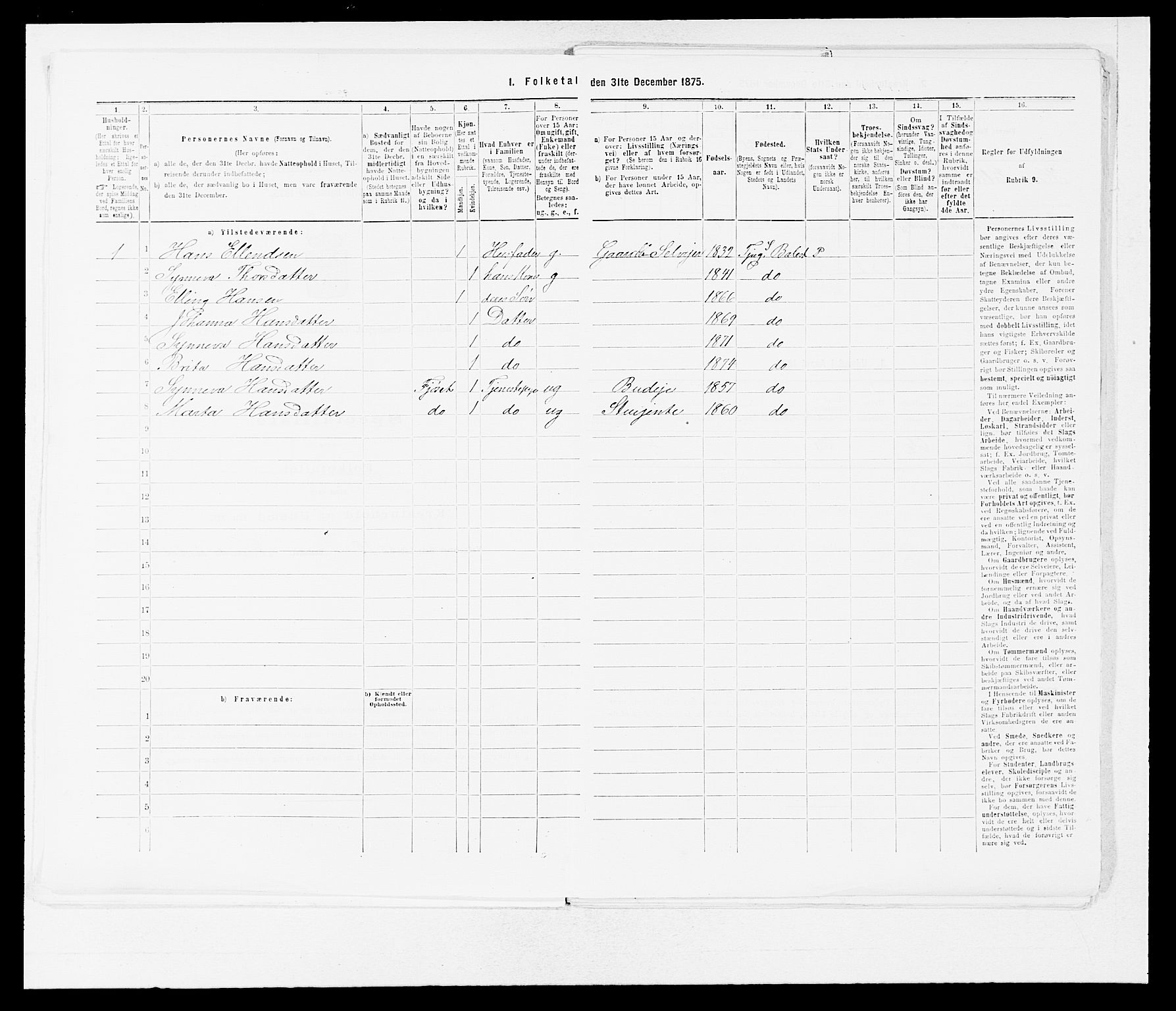 SAB, Folketelling 1875 for 1418P Balestrand prestegjeld, 1875, s. 222