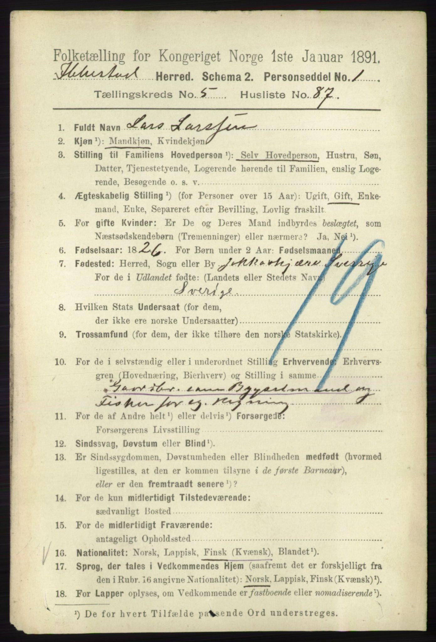 RA, Folketelling 1891 for 1917 Ibestad herred, 1891, s. 3479