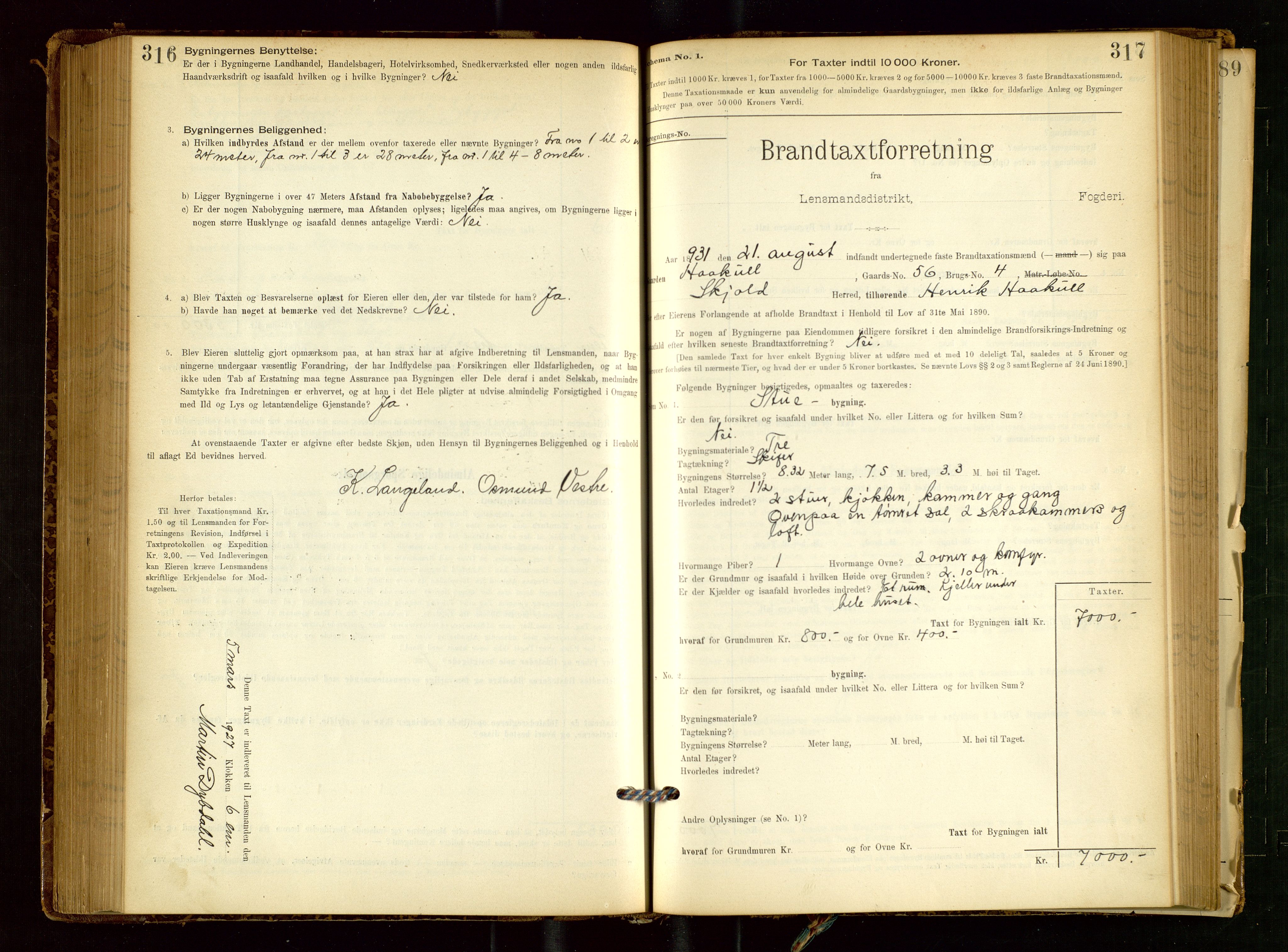 Skjold lensmannskontor, SAST/A-100182/Gob/L0001: "Brandtaxationsprotokol for Skjold Lensmandsdistrikt Ryfylke Fogderi", 1894-1939, s. 316-317