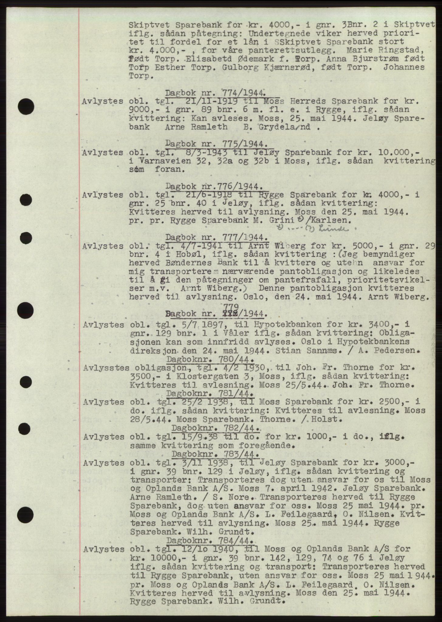 Moss sorenskriveri, SAO/A-10168: Pantebok nr. C10, 1938-1950, Dagboknr: 774/1944