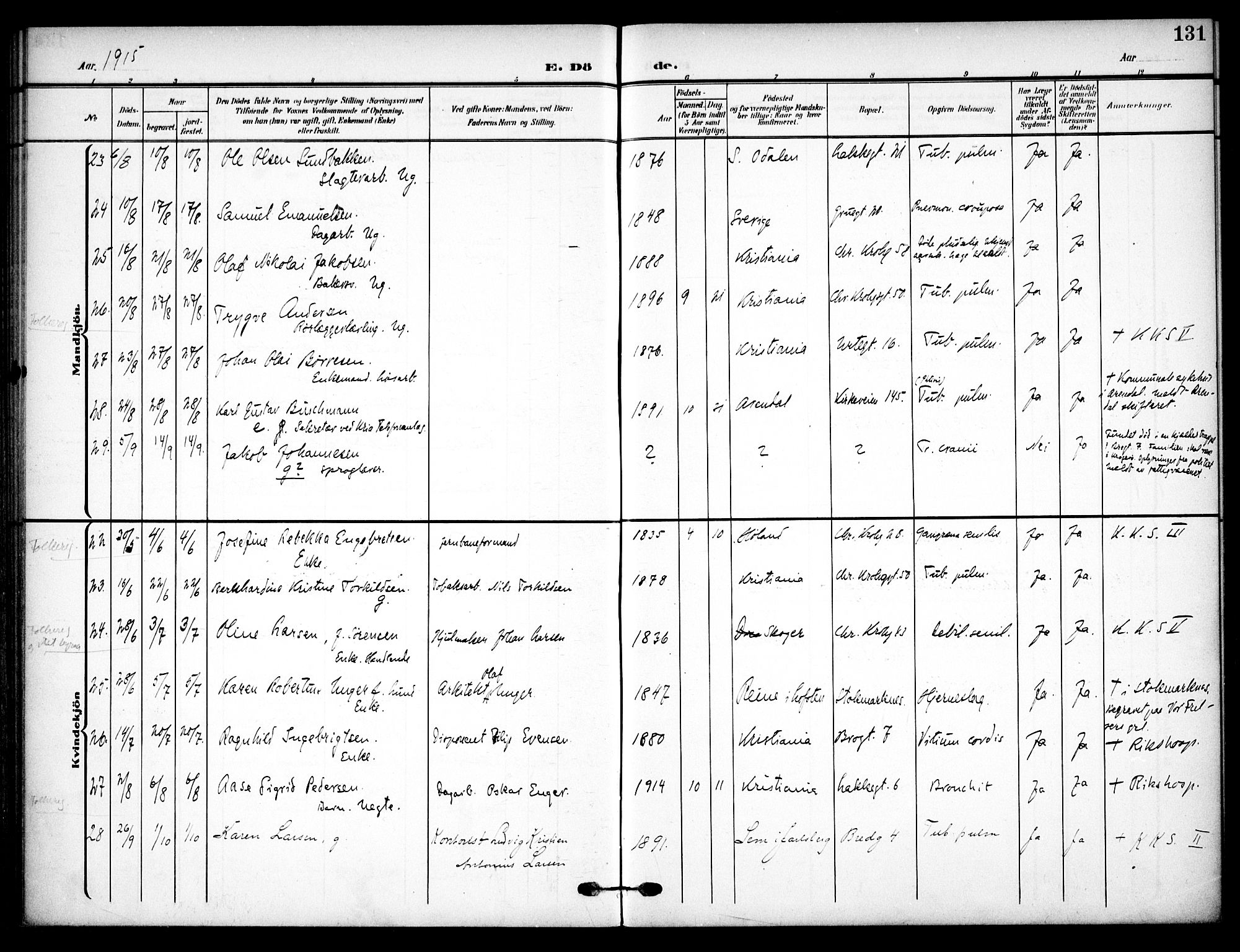 Vaterland prestekontor Kirkebøker, AV/SAO-A-10880/F/Fa/L0002: Ministerialbok nr. 2, 1907-1921, s. 131