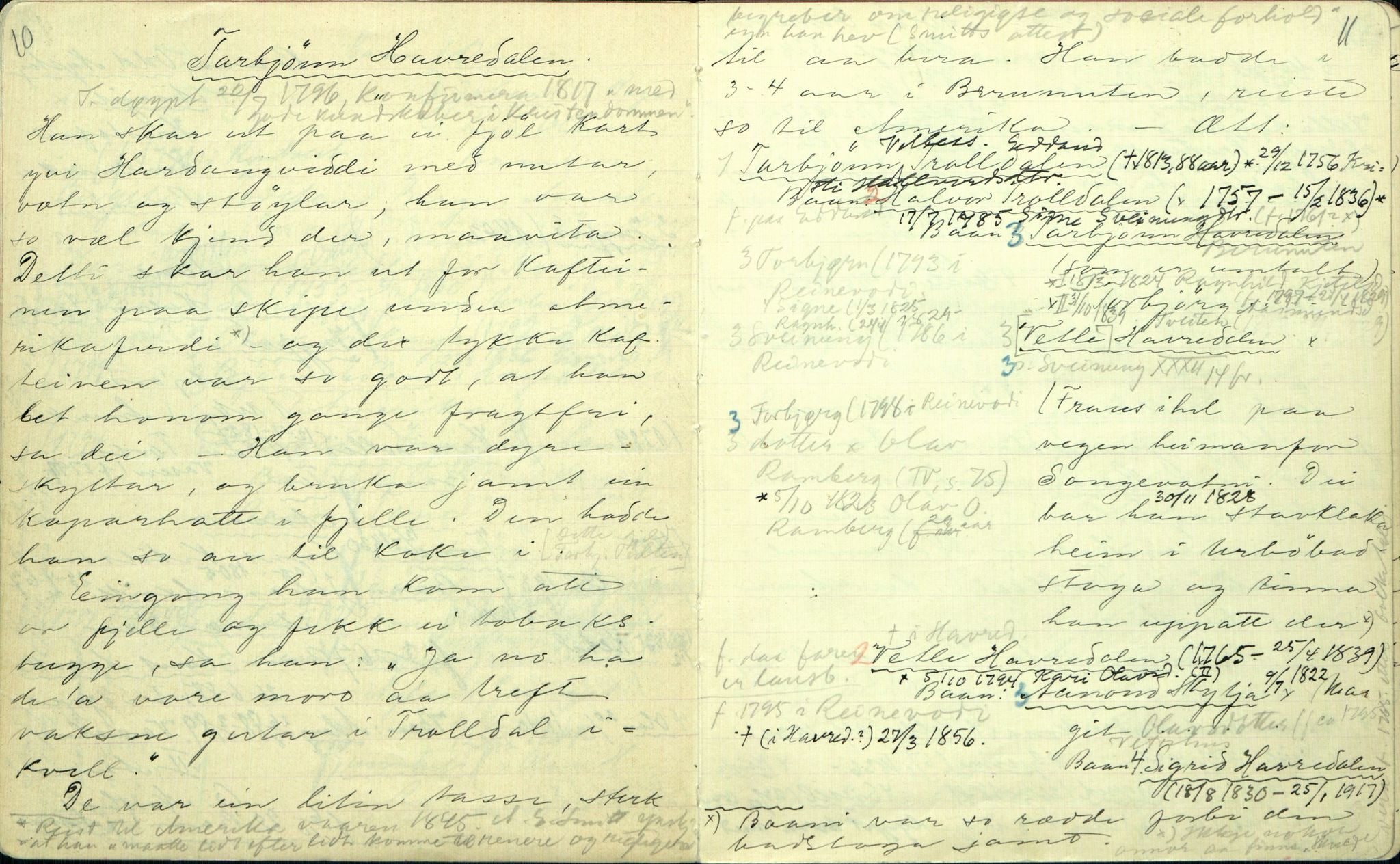 Rikard Berge, TEMU/TGM-A-1003/F/L0001/0025: 001-030 Innholdslister / 21. Biografi, ættesogur, 1902-1903, s. 10-11