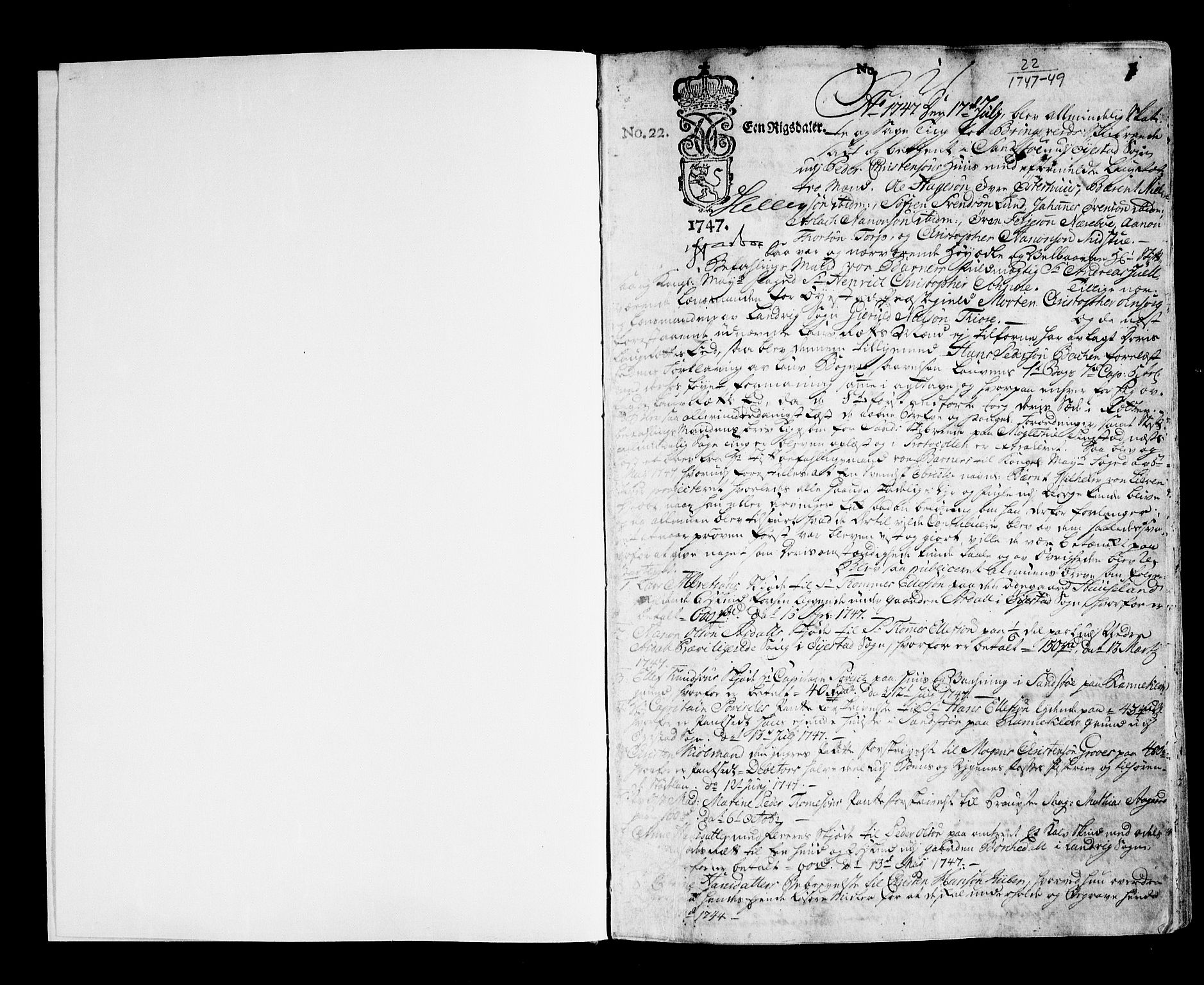 Nedenes sorenskriveri før 1824, SAK/1221-0007/F/Fa/L0027: Tingbok med register nr 22, 1747-1749, s. 0b-1a