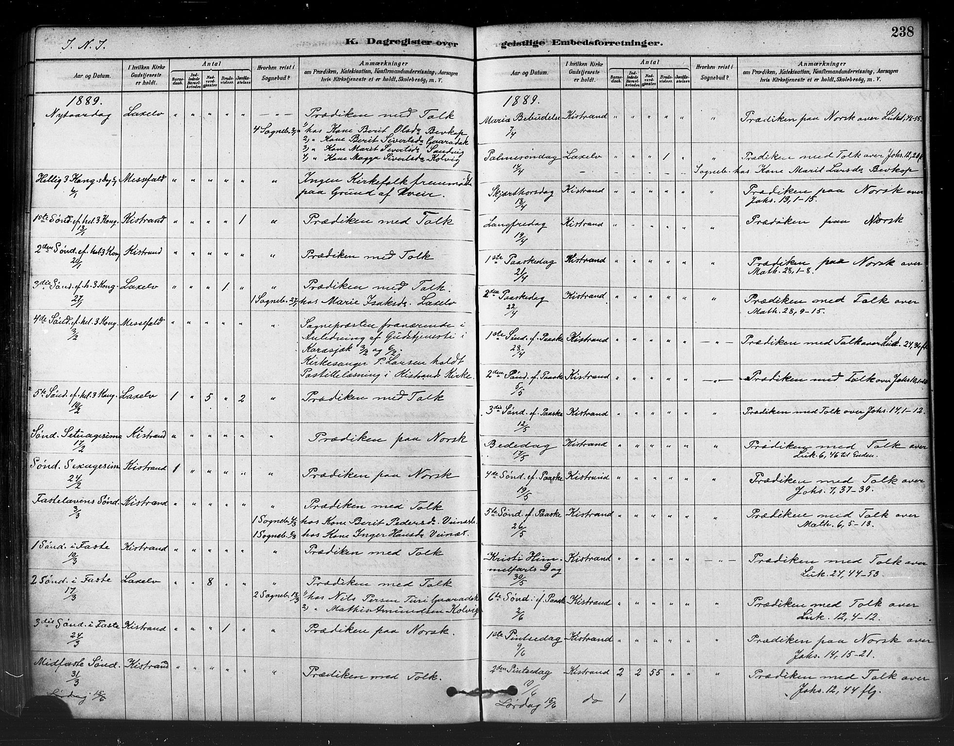 Kistrand/Porsanger sokneprestembete, AV/SATØ-S-1351/H/Ha/L0007.kirke: Ministerialbok nr. 7, 1881-1889, s. 238