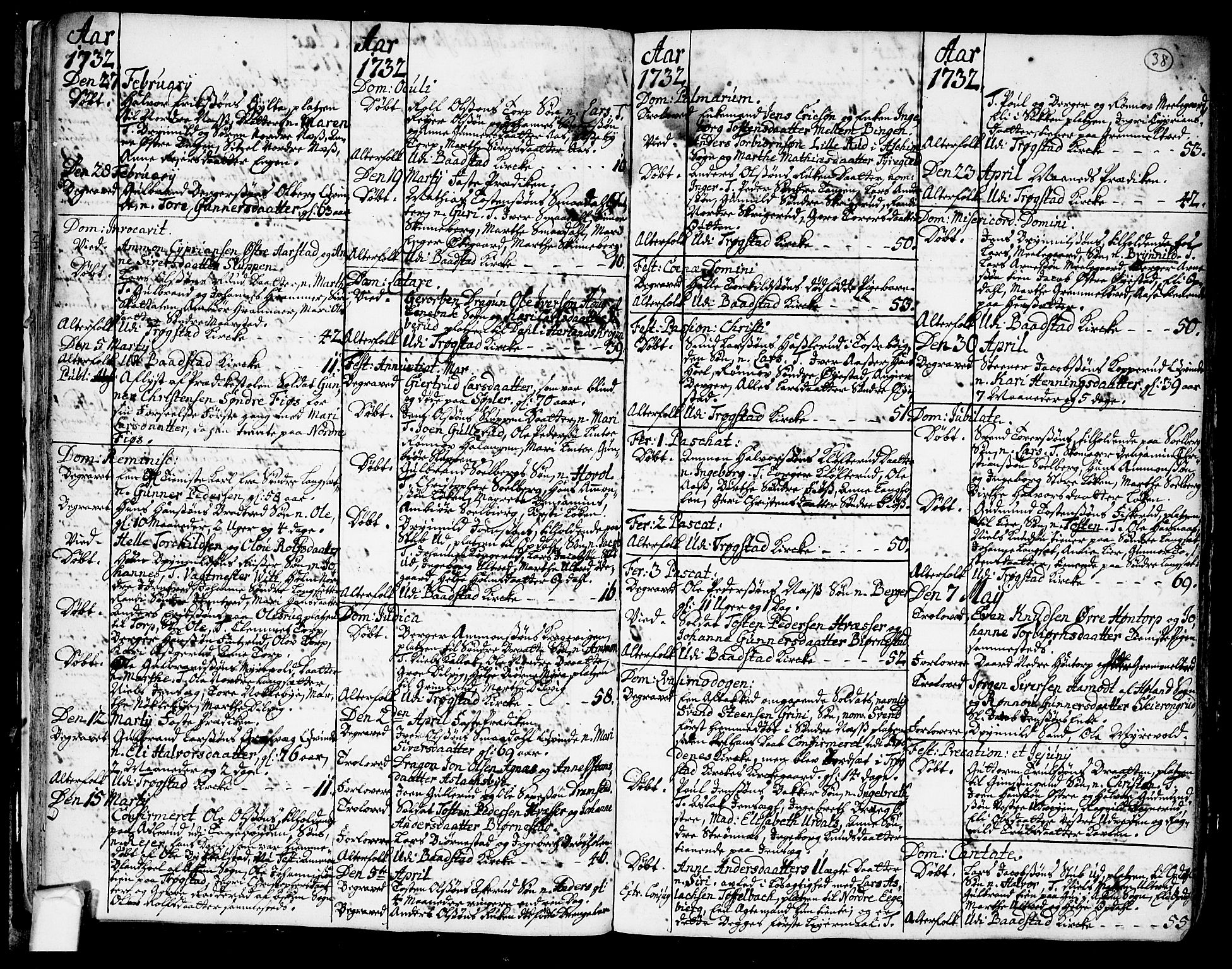 Trøgstad prestekontor Kirkebøker, SAO/A-10925/F/Fa/L0003: Ministerialbok nr. I 3, 1721-1749, s. 38