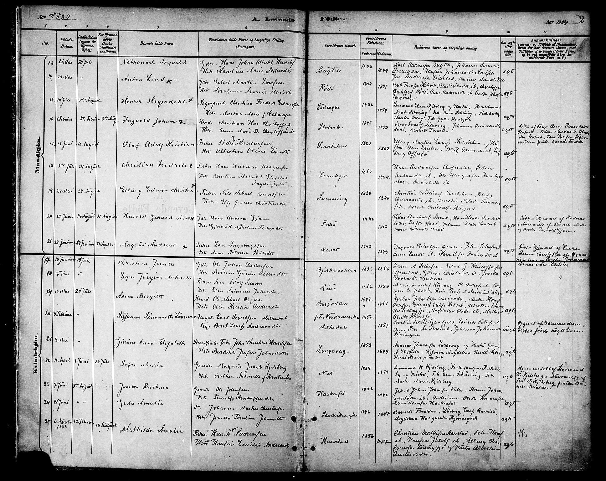 Ministerialprotokoller, klokkerbøker og fødselsregistre - Nordland, AV/SAT-A-1459/872/L1035: Ministerialbok nr. 872A10, 1884-1896, s. 2