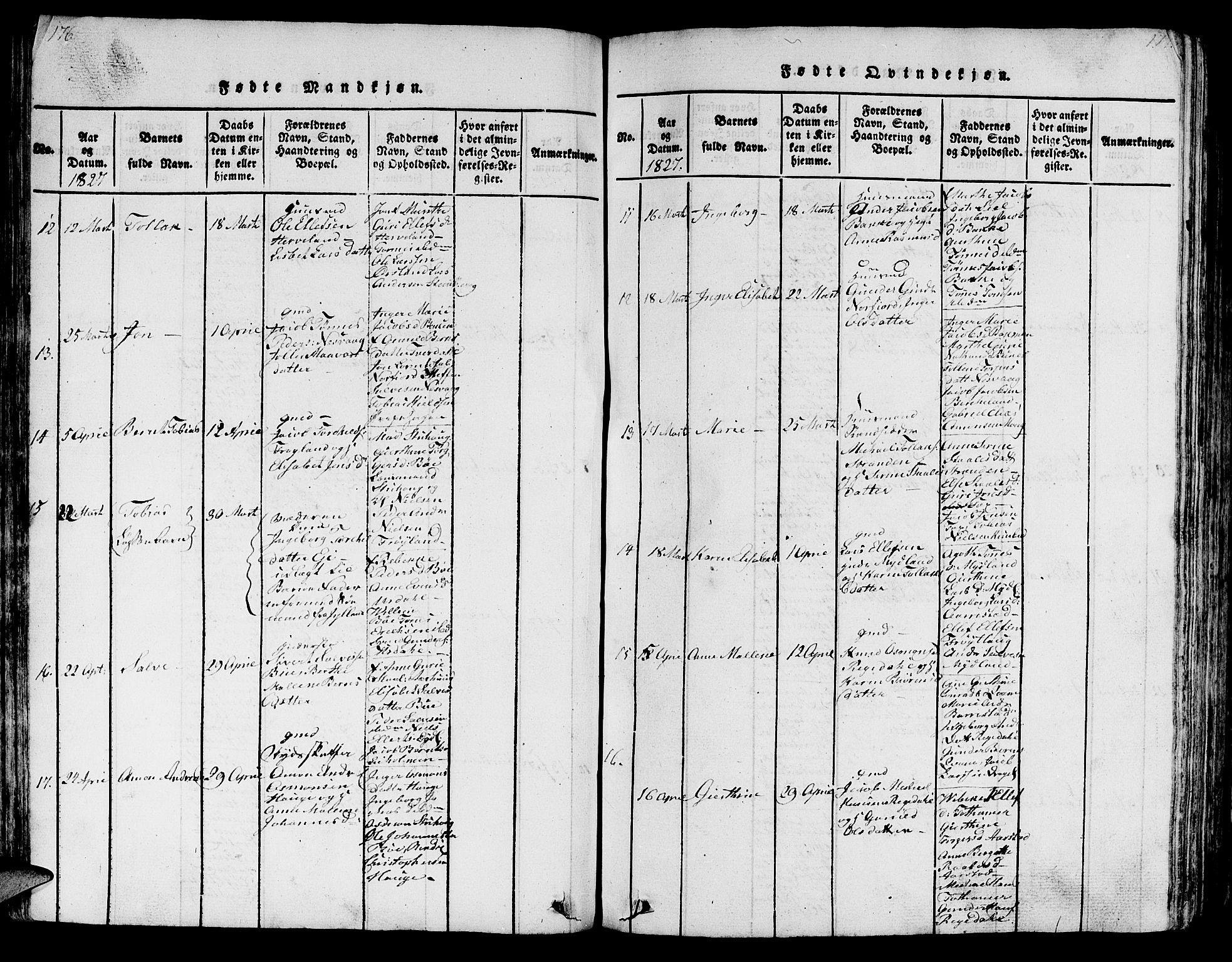 Sokndal sokneprestkontor, SAST/A-101808: Klokkerbok nr. B 1, 1815-1848, s. 176-177