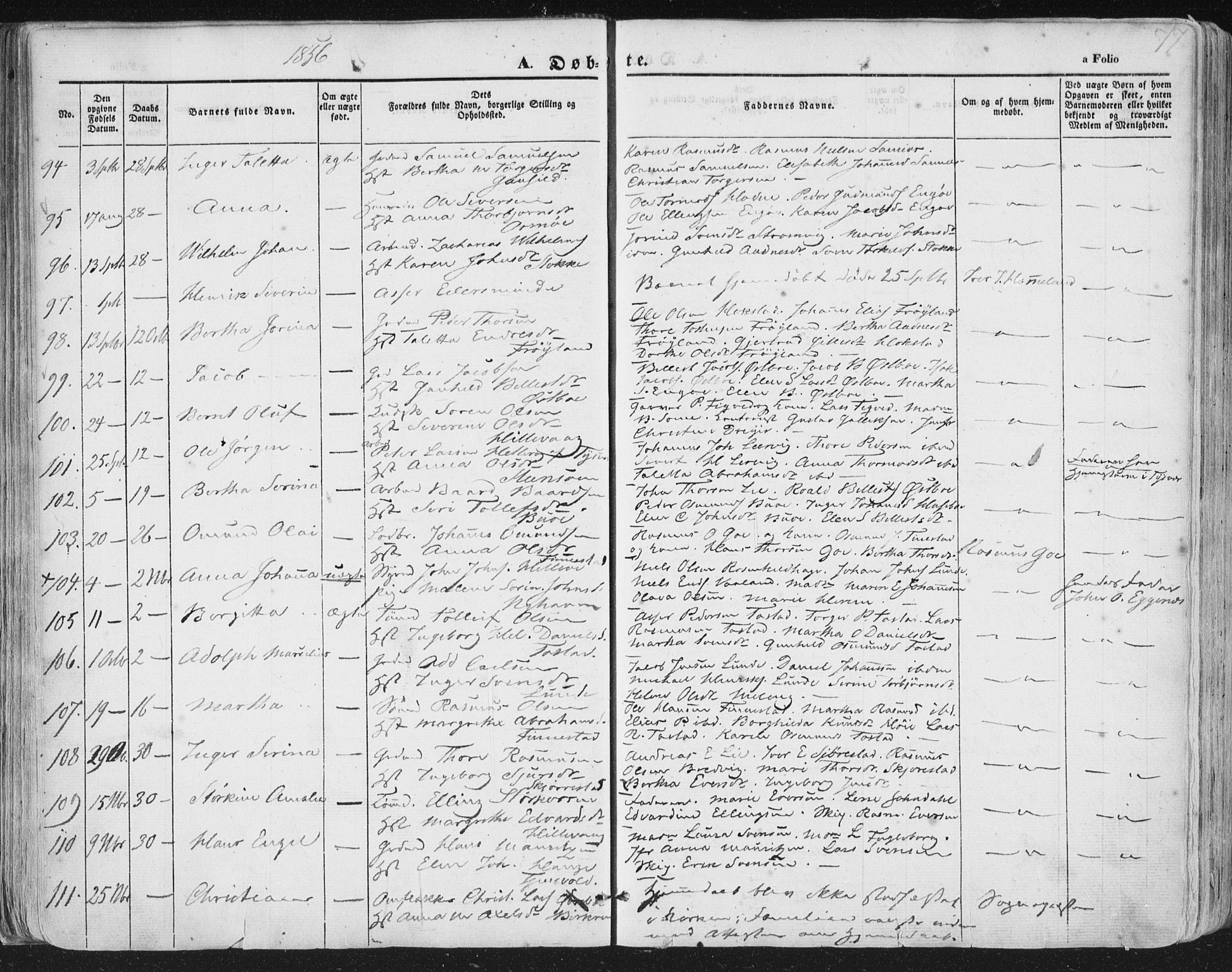 Hetland sokneprestkontor, AV/SAST-A-101826/30/30BA/L0002: Ministerialbok nr. A 2, 1849-1869, s. 77
