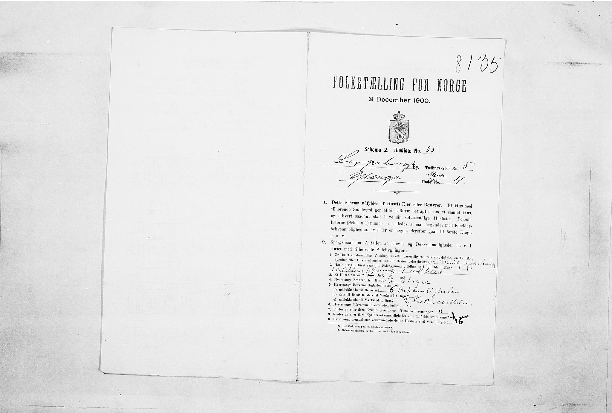 SAO, Folketelling 1900 for 0102 Sarpsborg kjøpstad, 1900