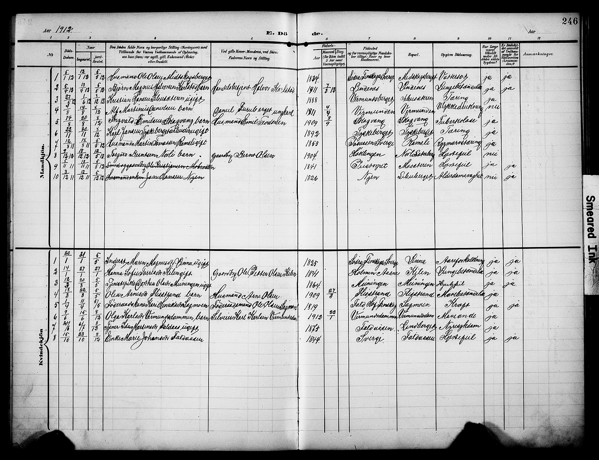 Åsnes prestekontor, AV/SAH-PREST-042/H/Ha/Hab/L0006: Klokkerbok nr. 6, 1903-1929, s. 246