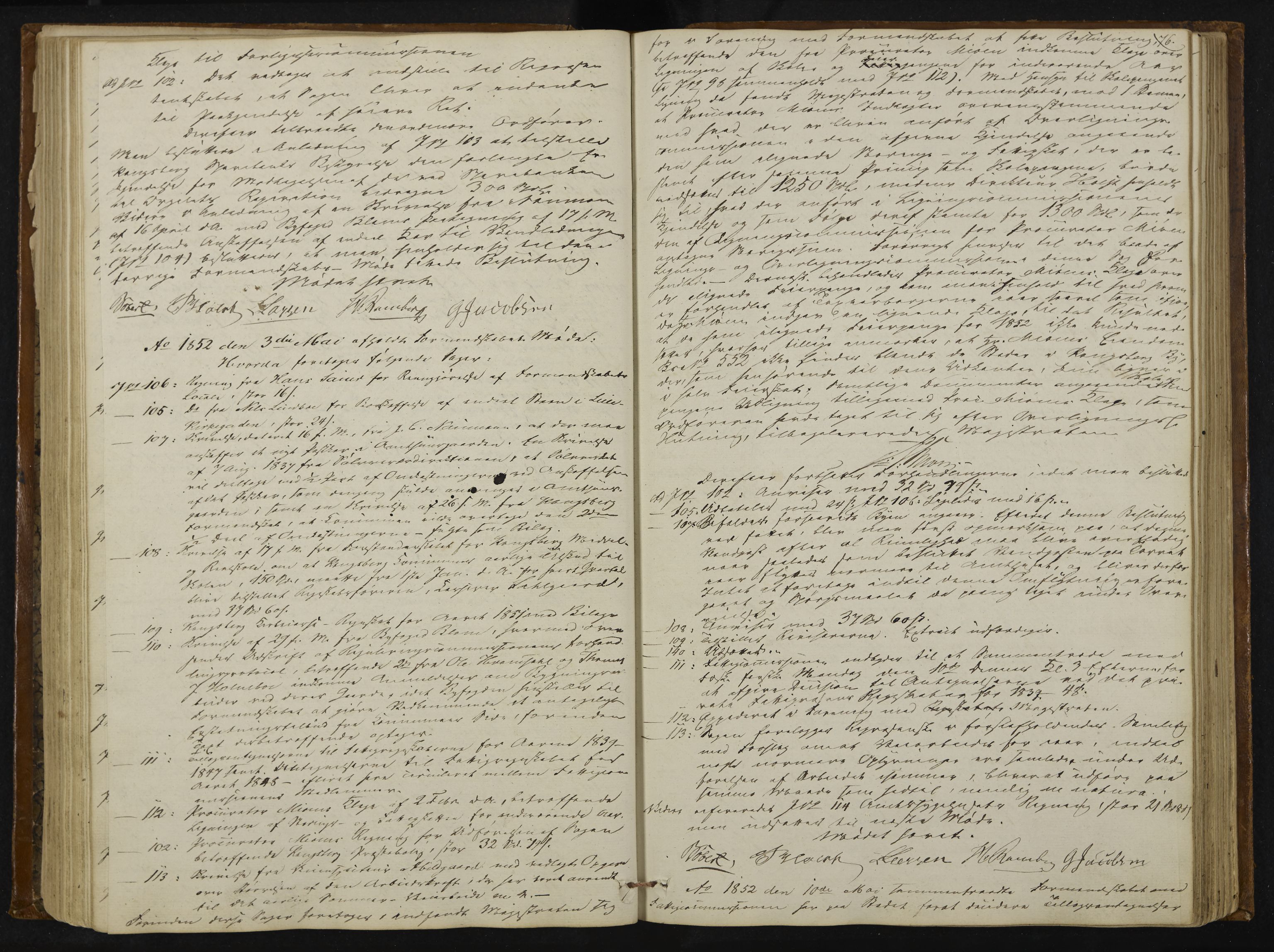 Kongsberg formannskap og sentraladministrasjon, IKAK/0604021-1/A/L0002: Møtebok med register, 1849-1856, s. 76