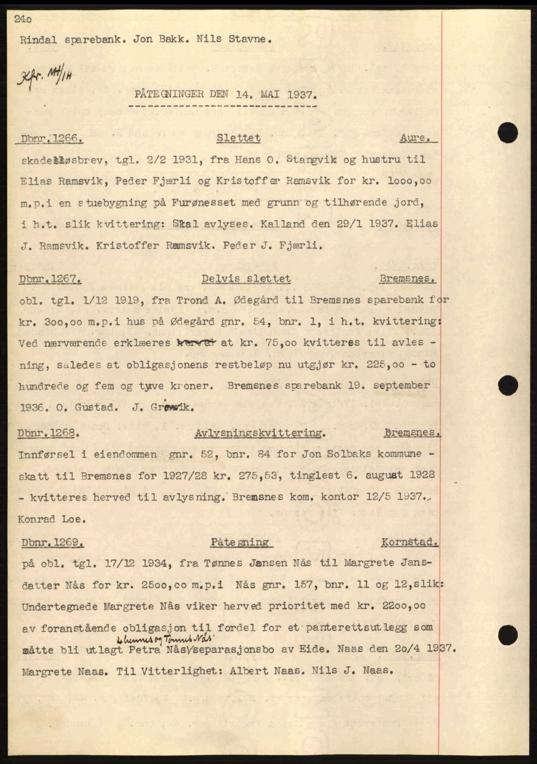 Nordmøre sorenskriveri, SAT/A-4132/1/2/2Ca: Pantebok nr. C80, 1936-1939, Dagboknr: 1266/1937