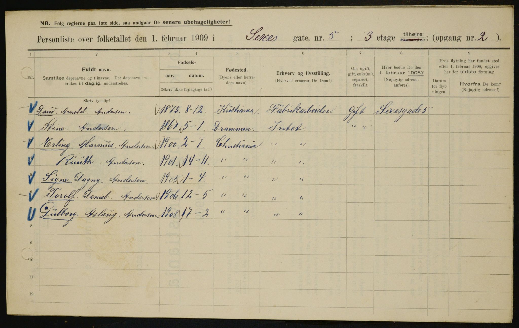 OBA, Kommunal folketelling 1.2.1909 for Kristiania kjøpstad, 1909, s. 85953