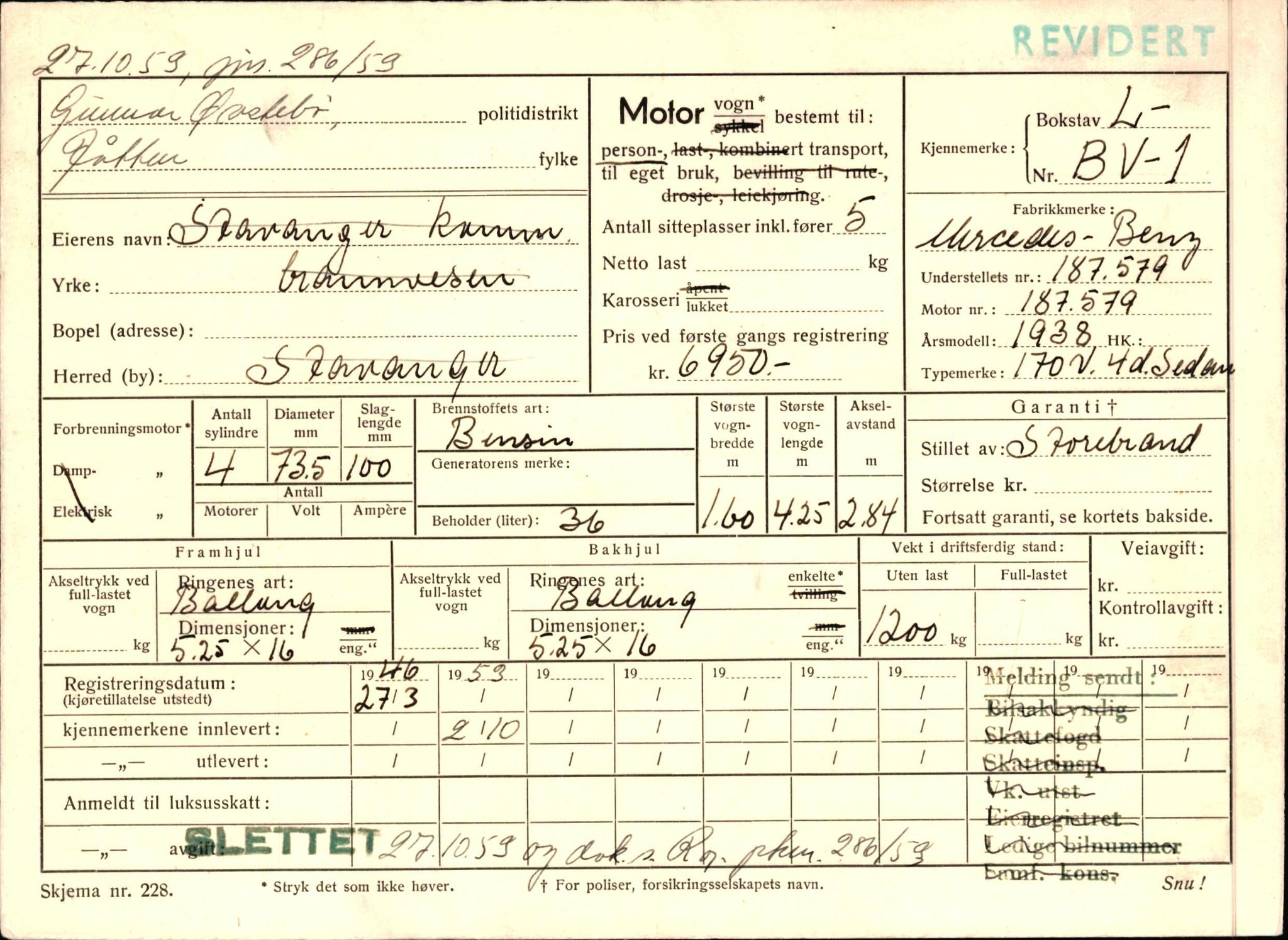 Stavanger trafikkstasjon, AV/SAST-A-101942/0/F/L0001: L-BV-1 - L-349, 1930-1971, s. 1