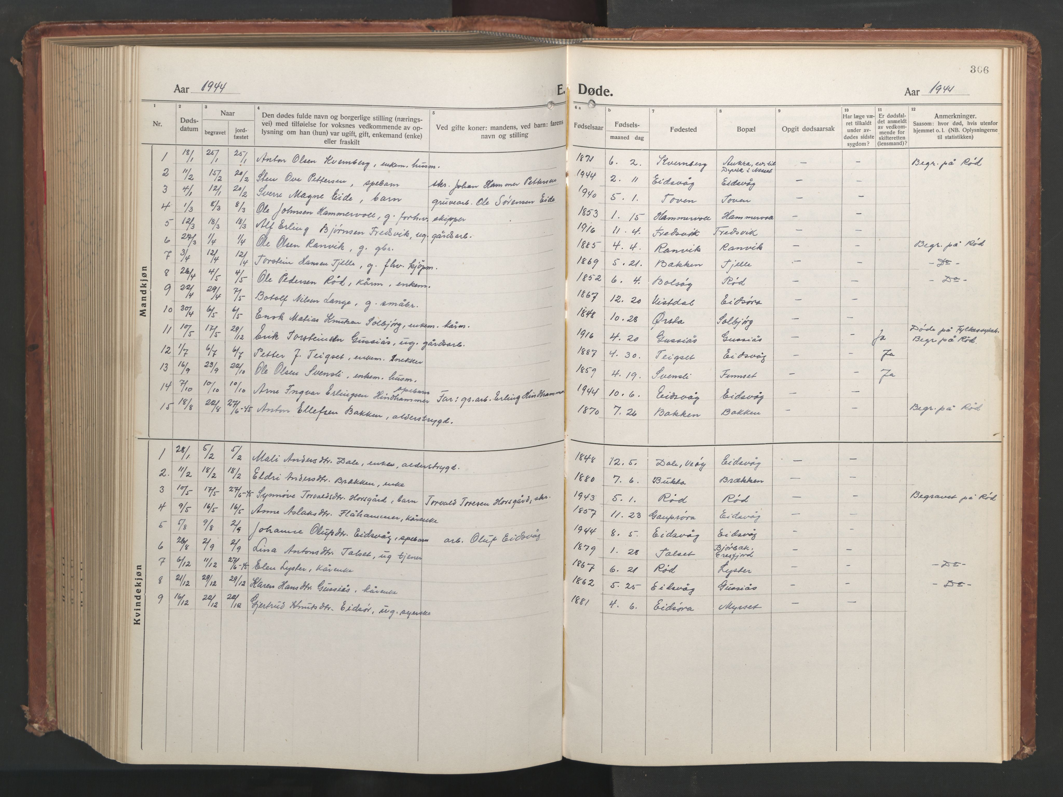 Ministerialprotokoller, klokkerbøker og fødselsregistre - Møre og Romsdal, SAT/A-1454/551/L0633: Klokkerbok nr. 551C05, 1921-1961, s. 306