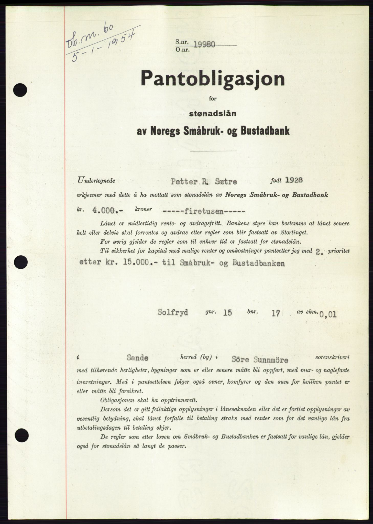 Søre Sunnmøre sorenskriveri, SAT/A-4122/1/2/2C/L0124: Pantebok nr. 12B, 1953-1954, Dagboknr: 60/1954