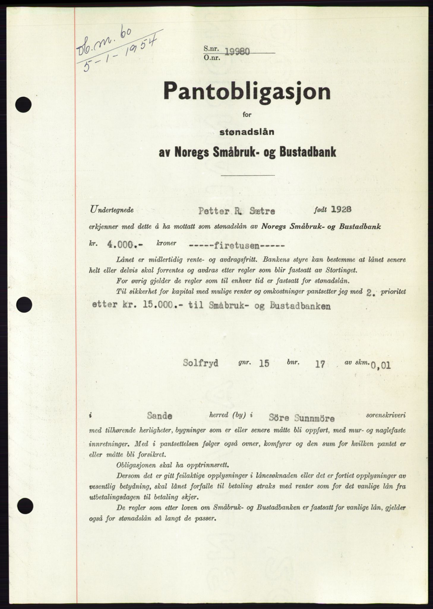 Søre Sunnmøre sorenskriveri, AV/SAT-A-4122/1/2/2C/L0124: Pantebok nr. 12B, 1953-1954, Dagboknr: 60/1954