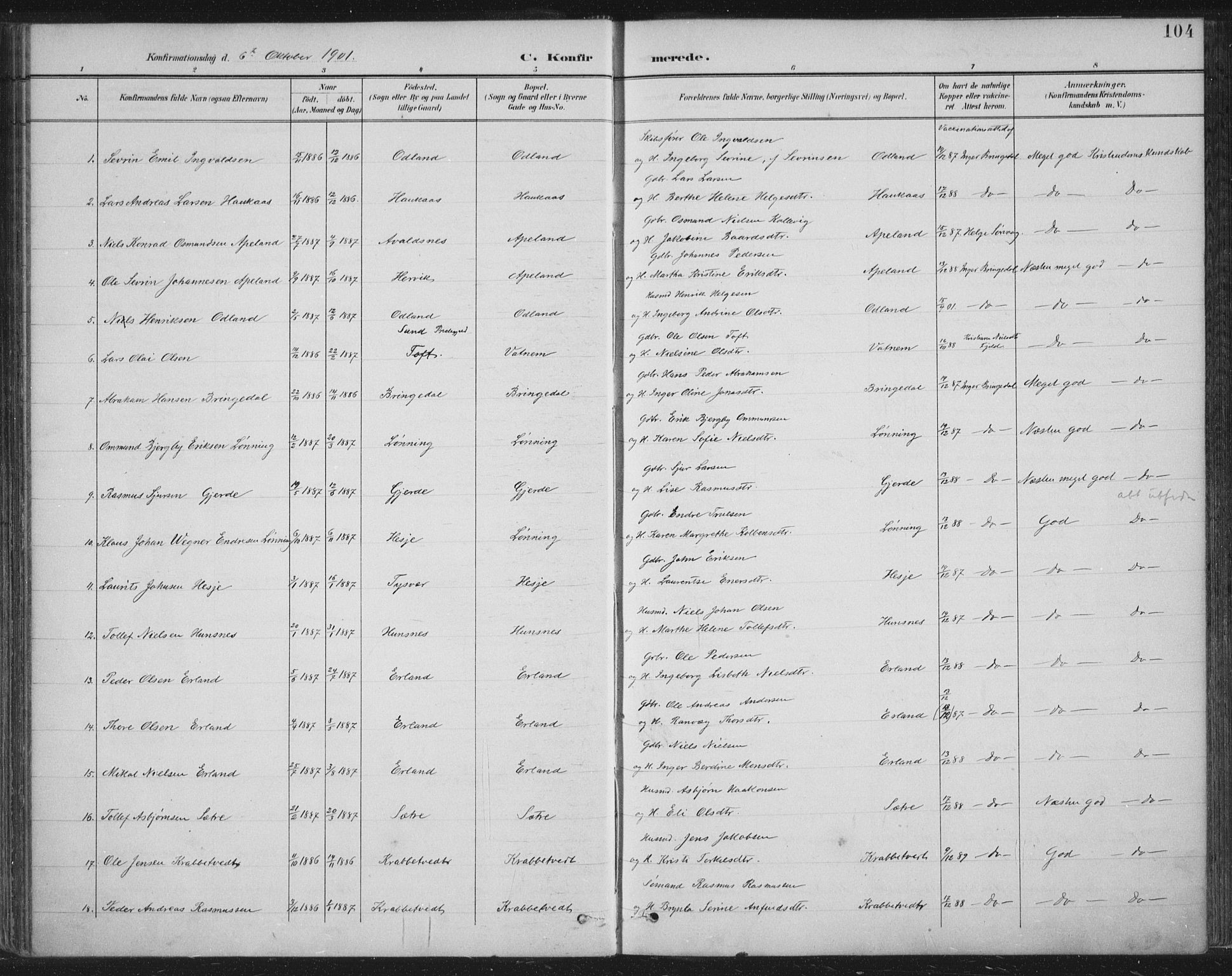 Tysvær sokneprestkontor, SAST/A -101864/H/Ha/Haa/L0008: Ministerialbok nr. A 8, 1897-1918, s. 104