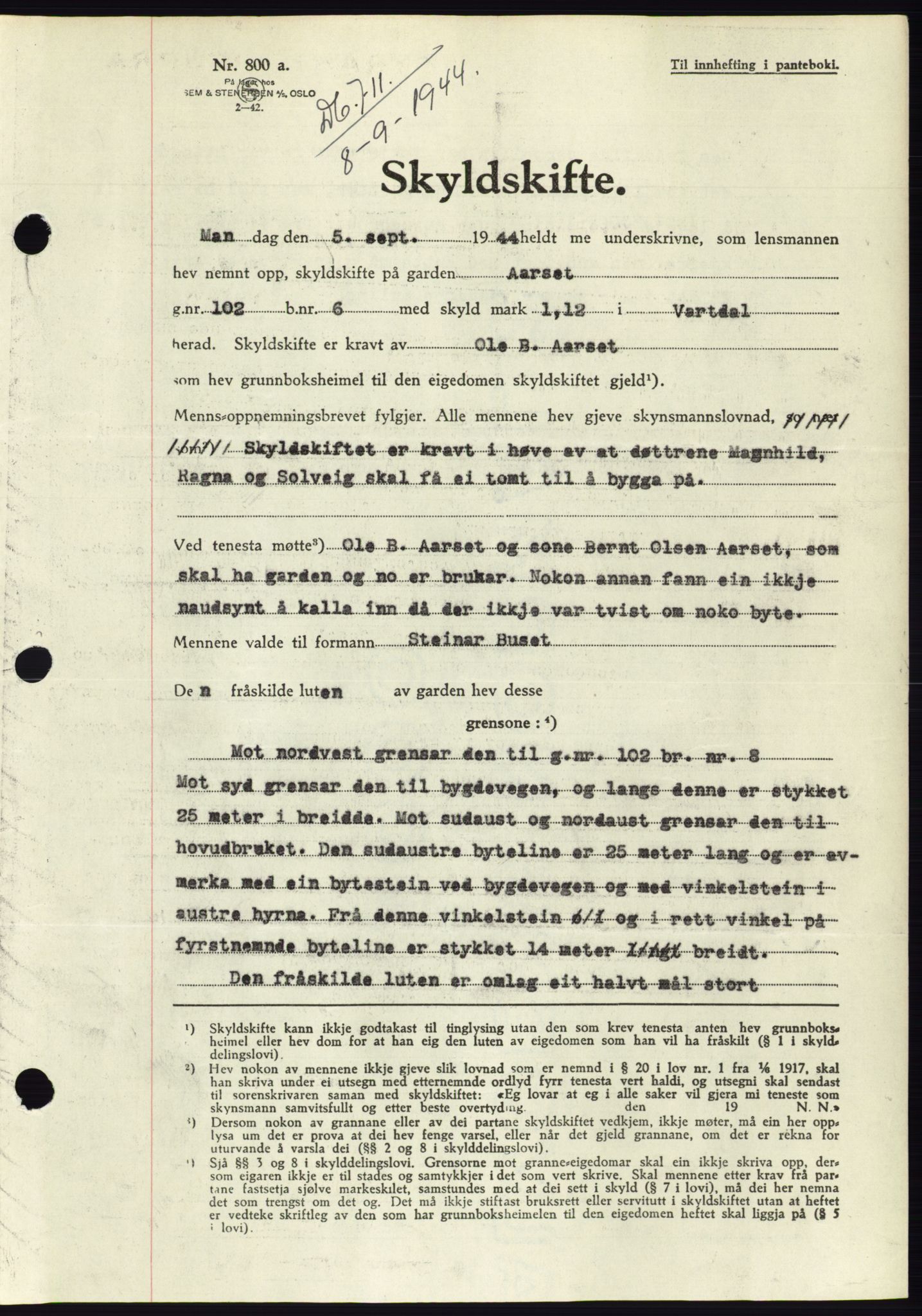 Søre Sunnmøre sorenskriveri, SAT/A-4122/1/2/2C/L0076: Pantebok nr. 2A, 1943-1944, Dagboknr: 711/1944