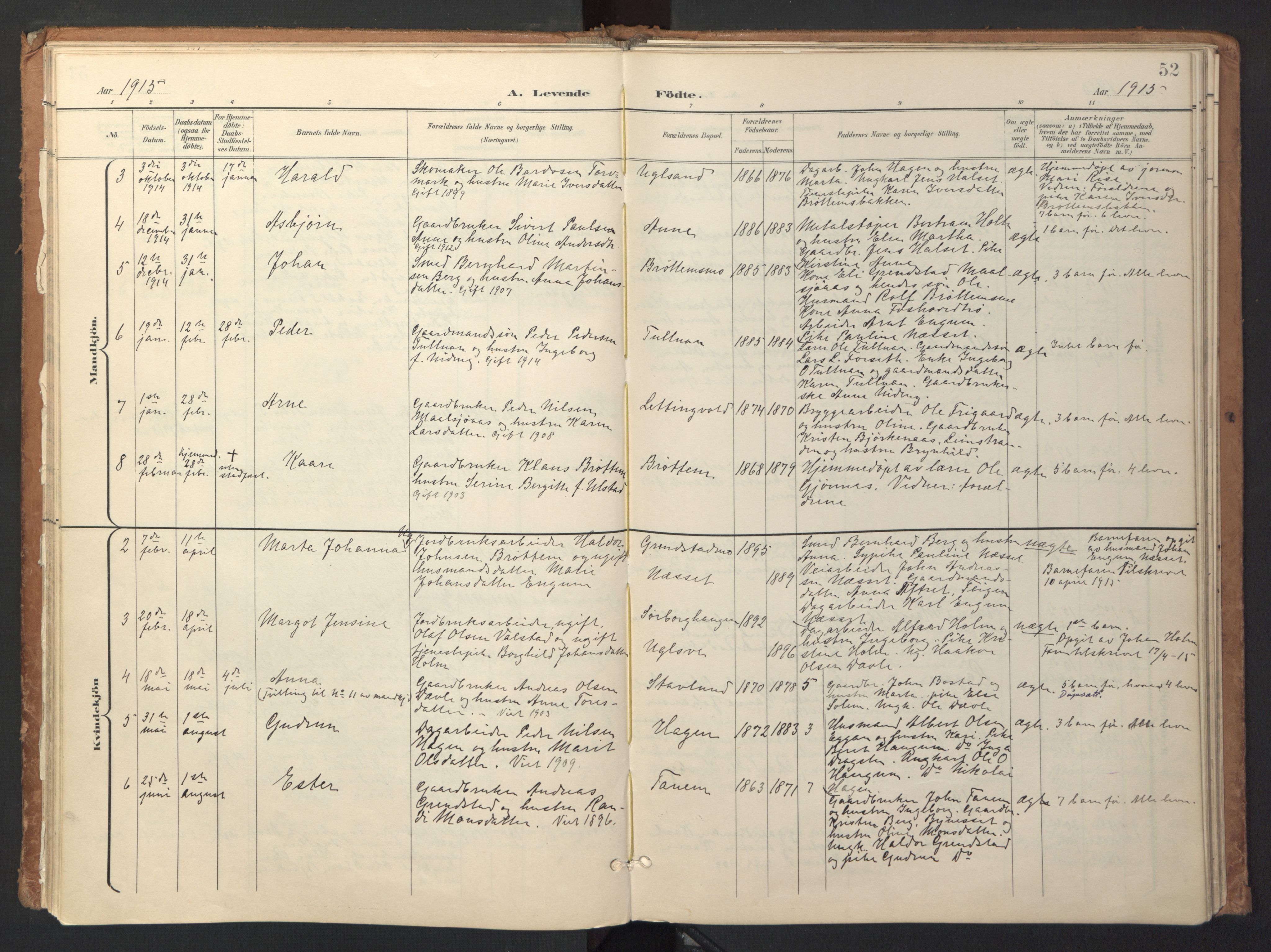 Ministerialprotokoller, klokkerbøker og fødselsregistre - Sør-Trøndelag, AV/SAT-A-1456/618/L0448: Ministerialbok nr. 618A11, 1898-1916, s. 52