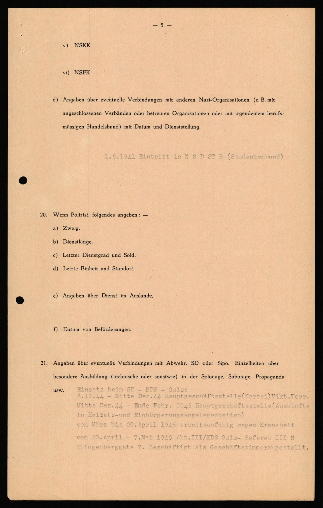 Forsvaret, Forsvarets overkommando II, AV/RA-RAFA-3915/D/Db/L0033: CI Questionaires. Tyske okkupasjonsstyrker i Norge. Tyskere., 1945-1946, s. 377