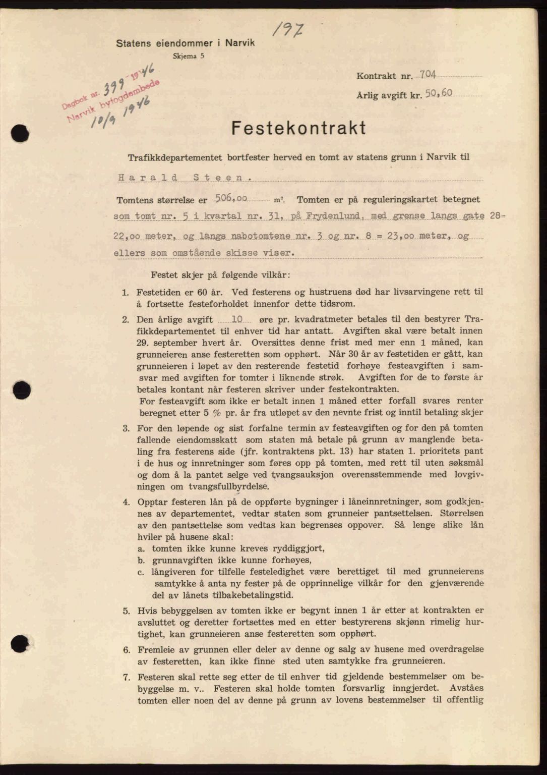 Narvik sorenskriveri, SAT/A-0002/1/2/2C/2Ca: Pantebok nr. A21, 1946-1947, Dagboknr: 399/1946