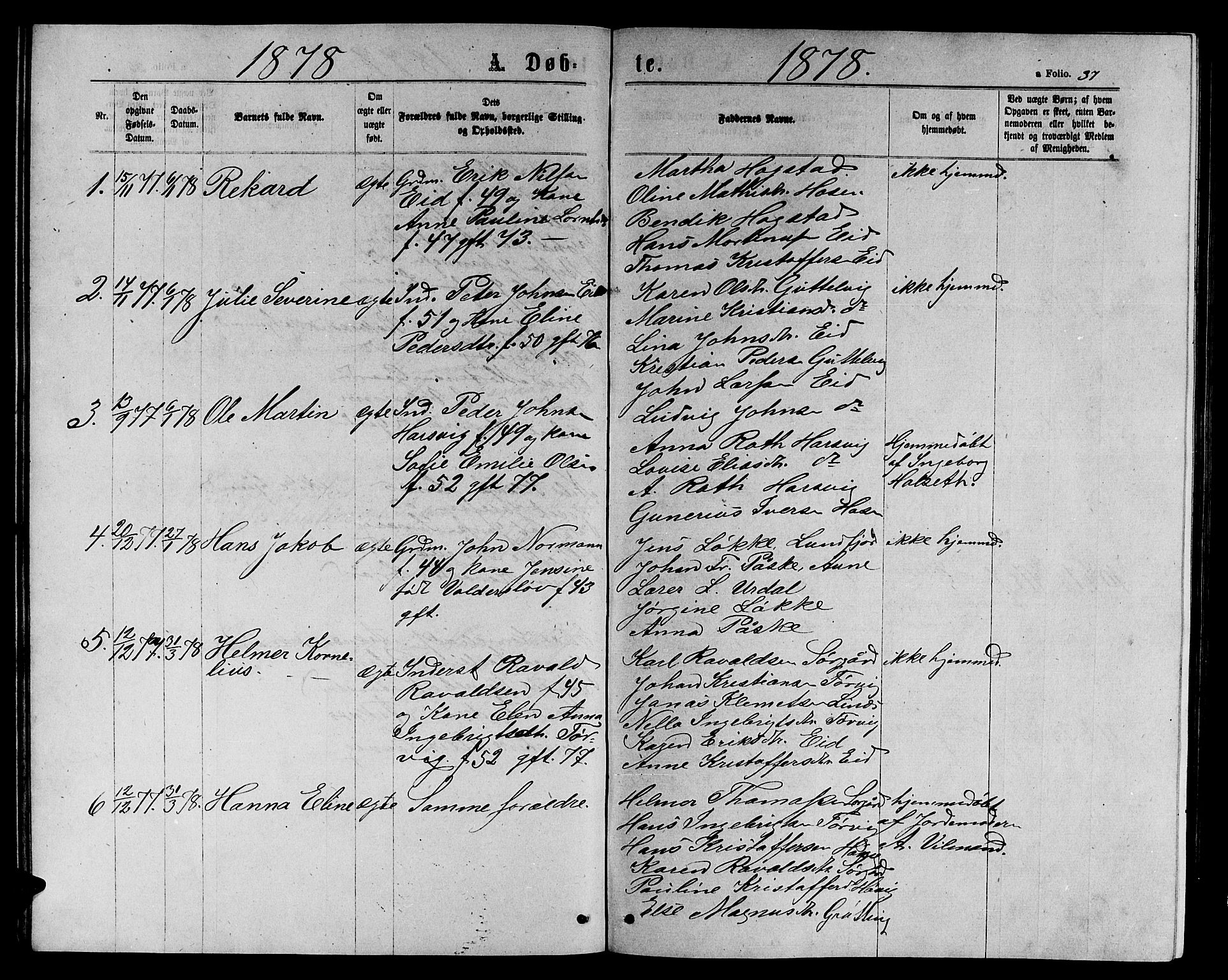 Ministerialprotokoller, klokkerbøker og fødselsregistre - Sør-Trøndelag, AV/SAT-A-1456/656/L0695: Klokkerbok nr. 656C01, 1867-1889, s. 37