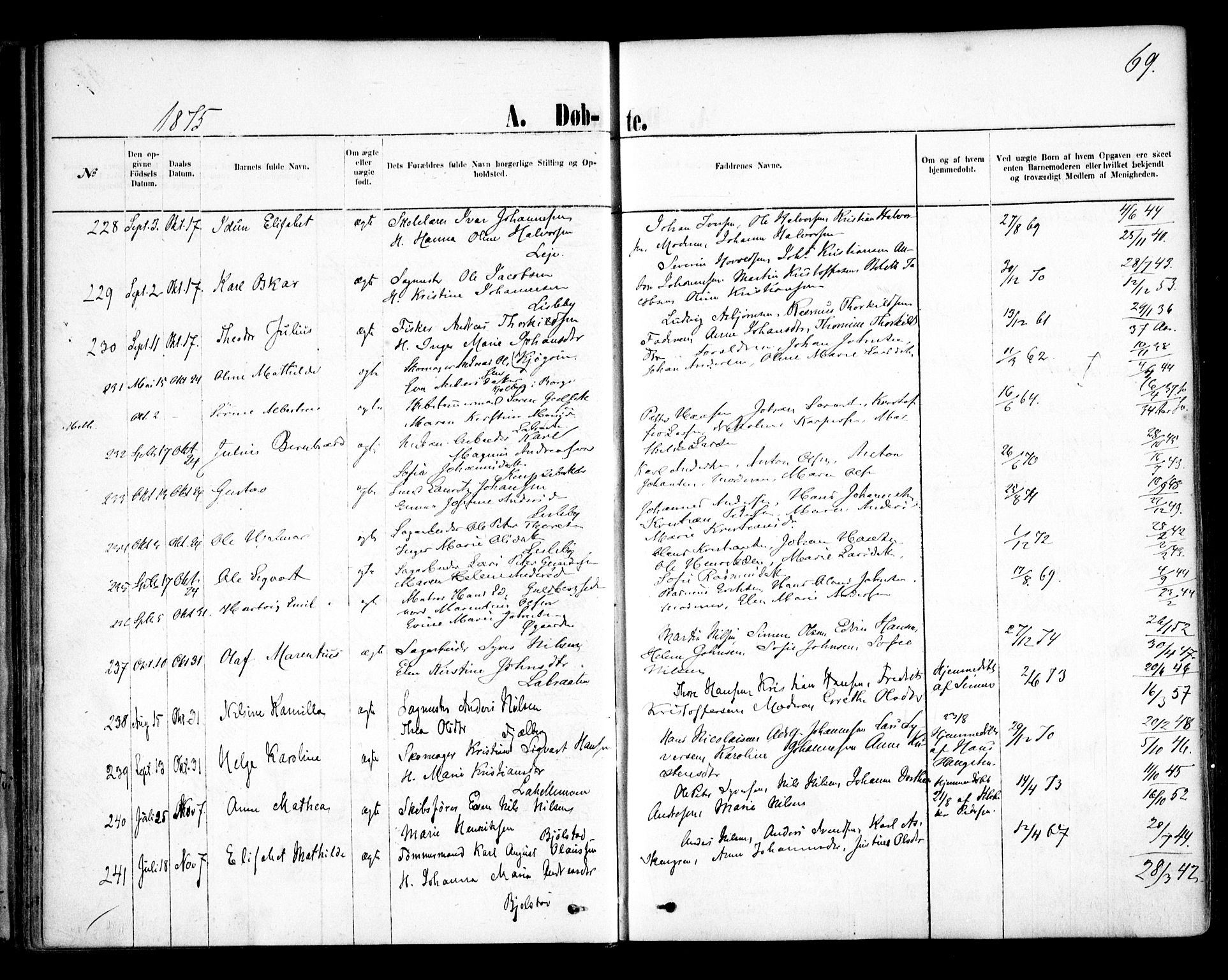 Glemmen prestekontor Kirkebøker, AV/SAO-A-10908/F/Fa/L0009: Ministerialbok nr. 9, 1871-1878, s. 69