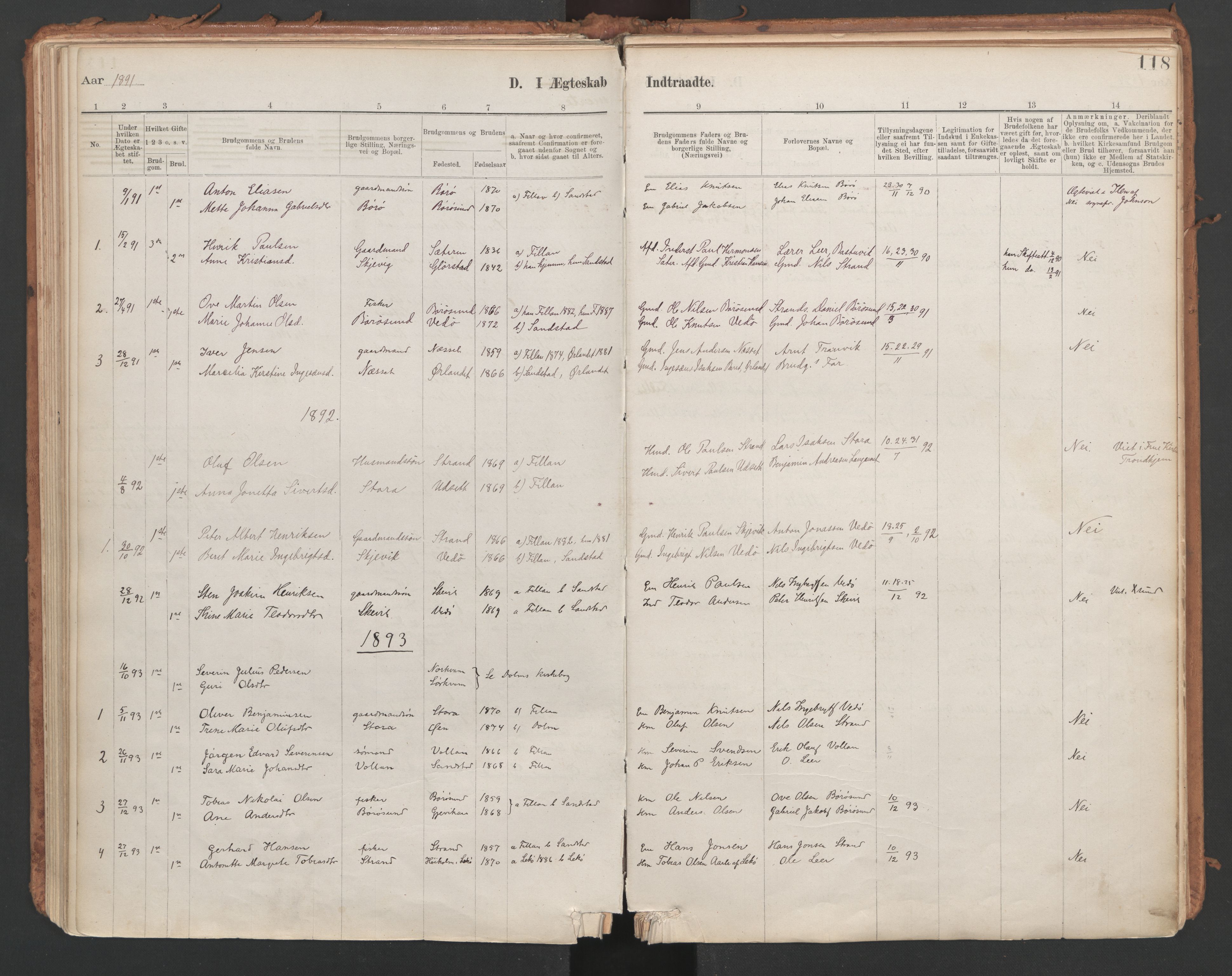 Ministerialprotokoller, klokkerbøker og fødselsregistre - Sør-Trøndelag, SAT/A-1456/639/L0572: Ministerialbok nr. 639A01, 1890-1920, s. 118