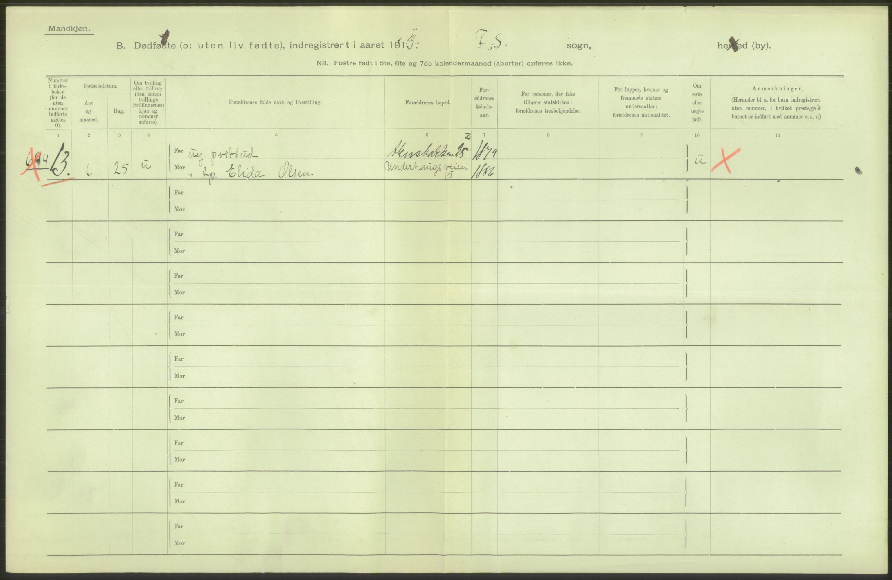 Statistisk sentralbyrå, Sosiodemografiske emner, Befolkning, AV/RA-S-2228/D/Df/Dfb/Dfbc/L0010: Kristiania: Døde, dødfødte., 1913, s. 16