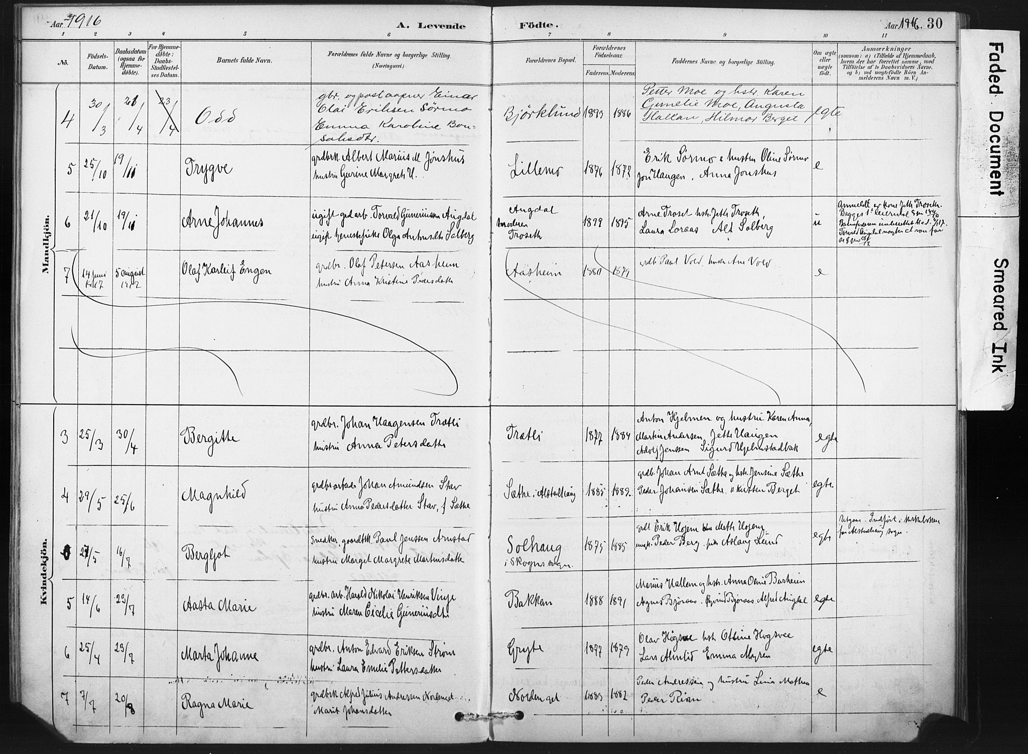 Ministerialprotokoller, klokkerbøker og fødselsregistre - Nord-Trøndelag, AV/SAT-A-1458/718/L0175: Ministerialbok nr. 718A01, 1890-1923, s. 30