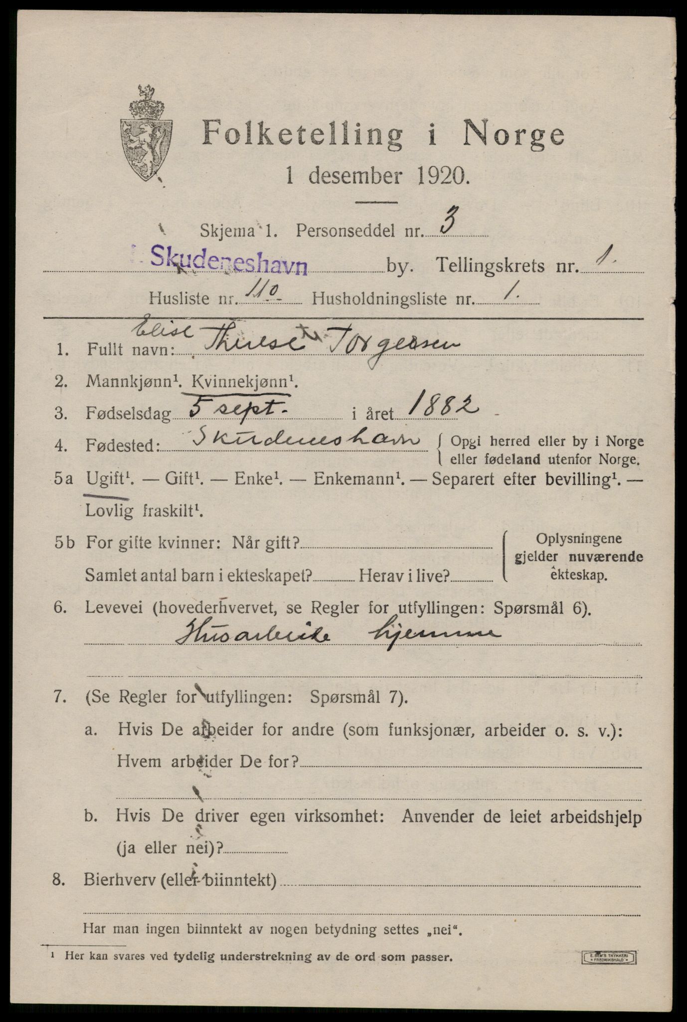 SAST, Folketelling 1920 for 1104 Skudeneshavn ladested, 1920, s. 2386