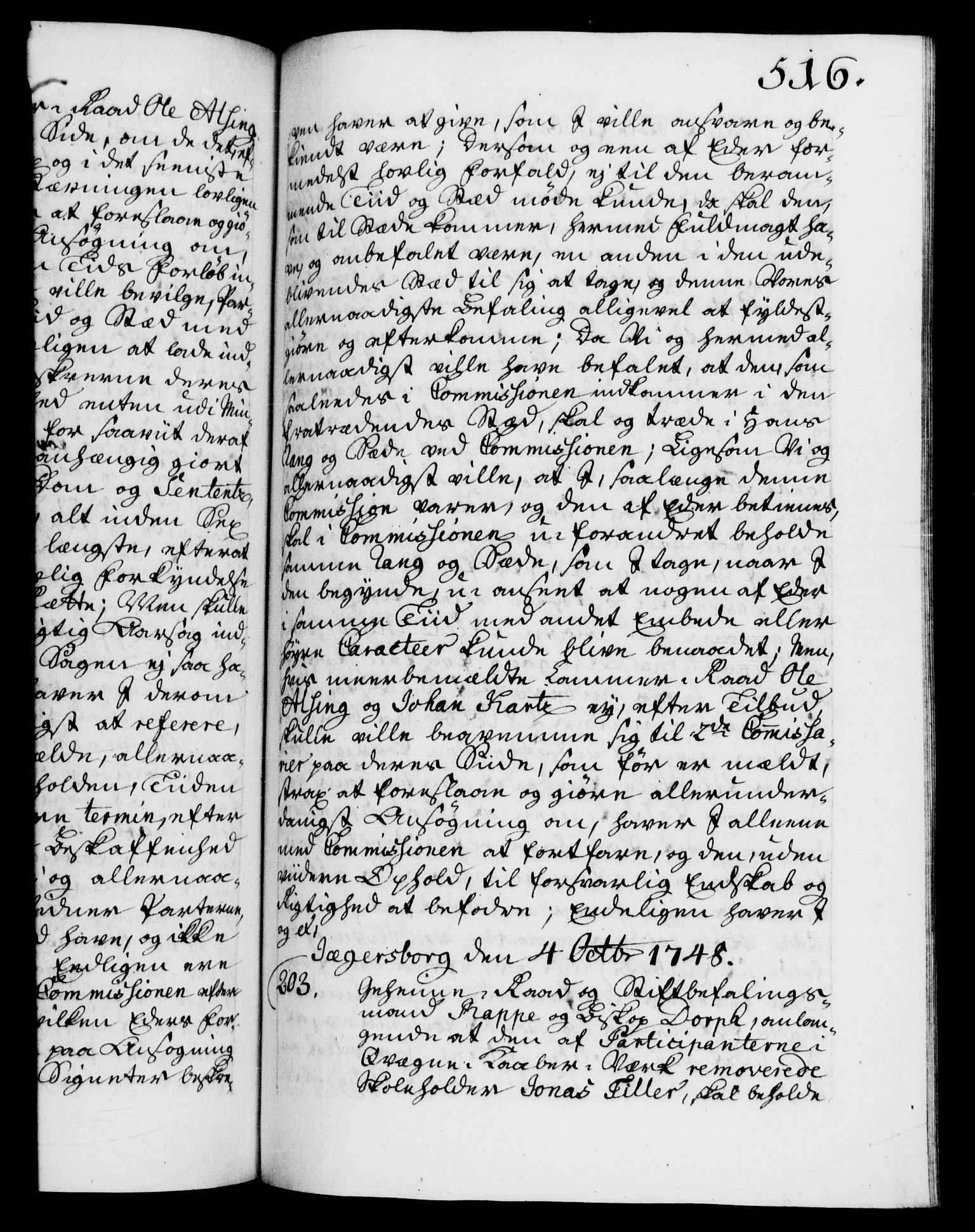 Danske Kanselli 1572-1799, AV/RA-EA-3023/F/Fc/Fca/Fcab/L0031: Norske tegnelser, 1746-1748, s. 516a