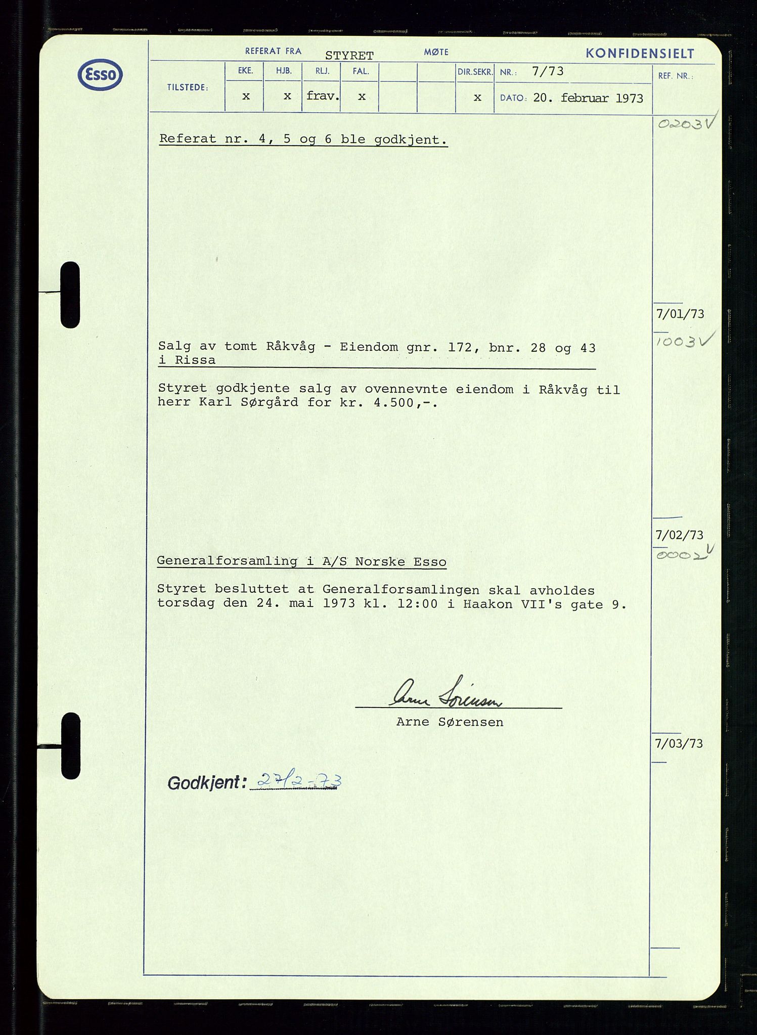 Pa 0982 - Esso Norge A/S, AV/SAST-A-100448/A/Aa/L0003/0002: Den administrerende direksjon Board minutes (styrereferater) og Bedriftforsamlingsprotokoll / Den administrerende direksjon Board minutes (styrereferater), 1970-1974, s. 84