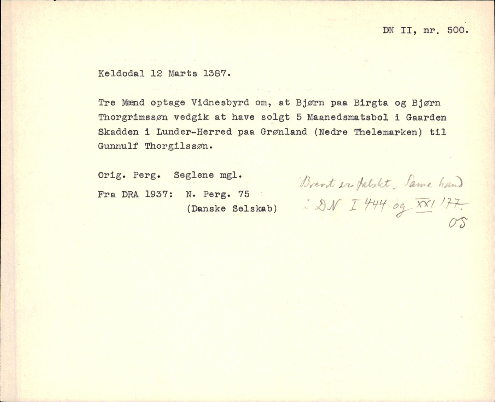 Riksarkivets diplomsamling, AV/RA-EA-5965/F35/F35f/L0003: Regestsedler: Diplomer fra DRA 1937 og 1996, s. 173