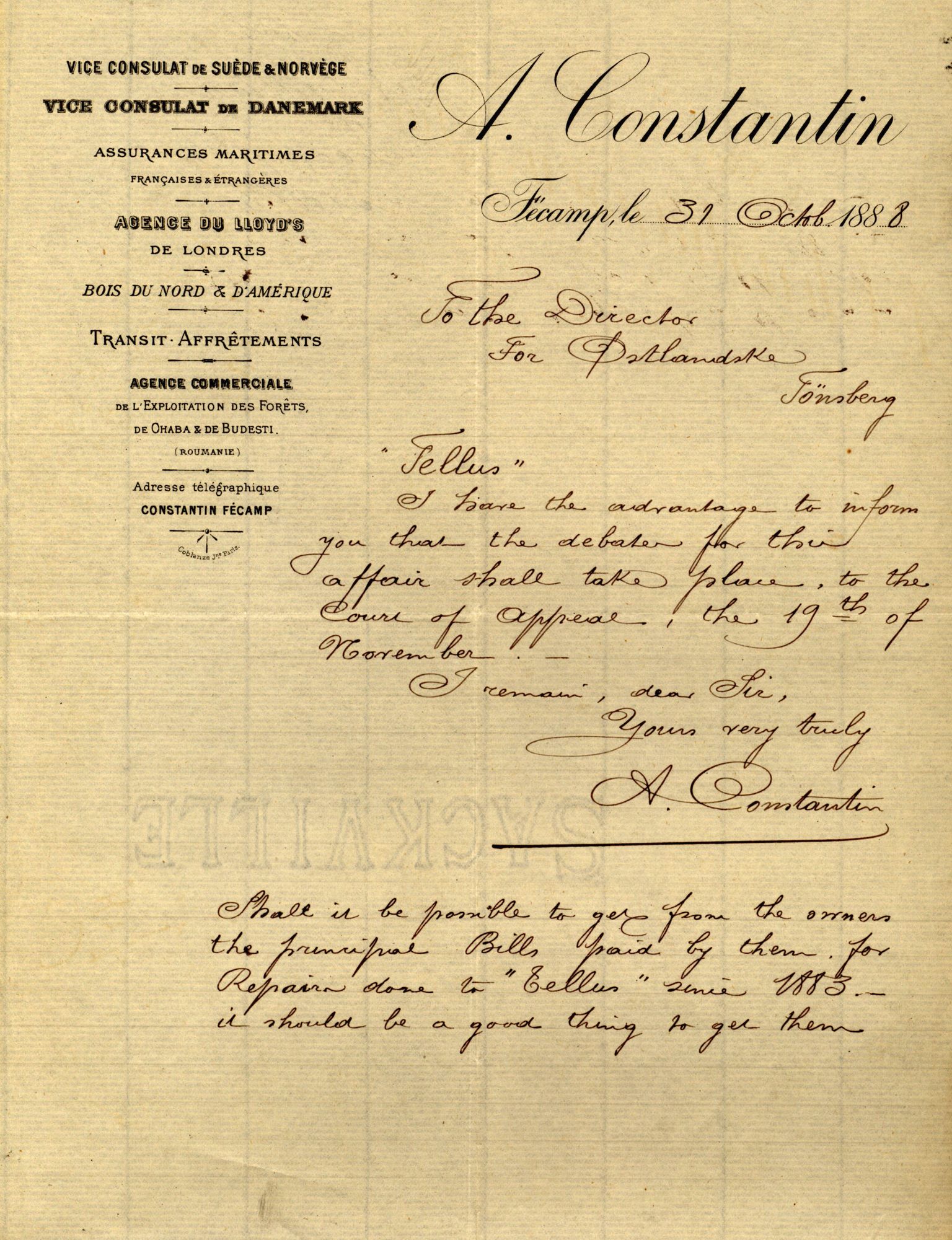 Pa 63 - Østlandske skibsassuranceforening, VEMU/A-1079/G/Ga/L0020/0001: Havaridokumenter / Tellus, Telanak, Wilhelmine, 1887, s. 53