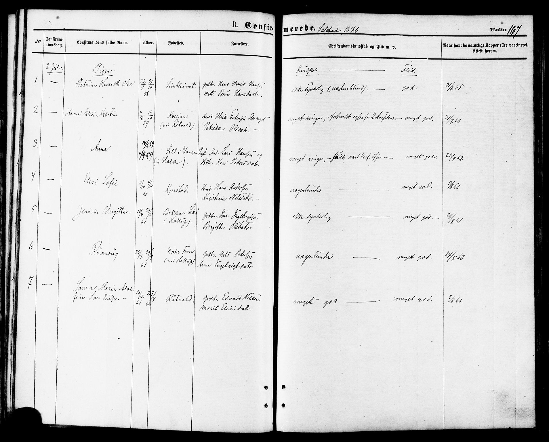 Ministerialprotokoller, klokkerbøker og fødselsregistre - Nordland, AV/SAT-A-1459/810/L0149: Ministerialbok nr. 810A09 /2, 1874-1884, s. 167