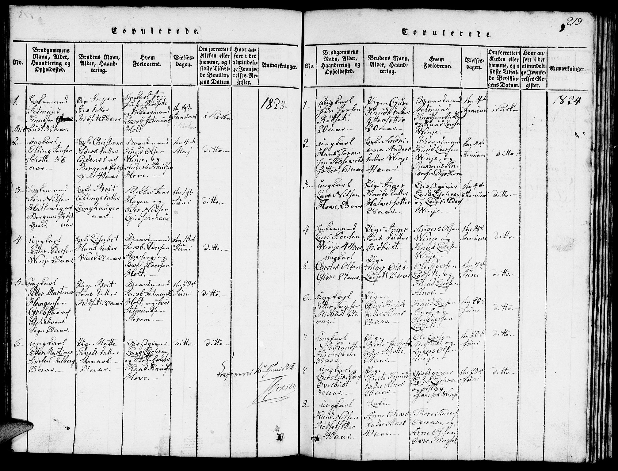 Ministerialprotokoller, klokkerbøker og fødselsregistre - Møre og Romsdal, SAT/A-1454/520/L0289: Klokkerbok nr. 520C01, 1817-1837, s. 219