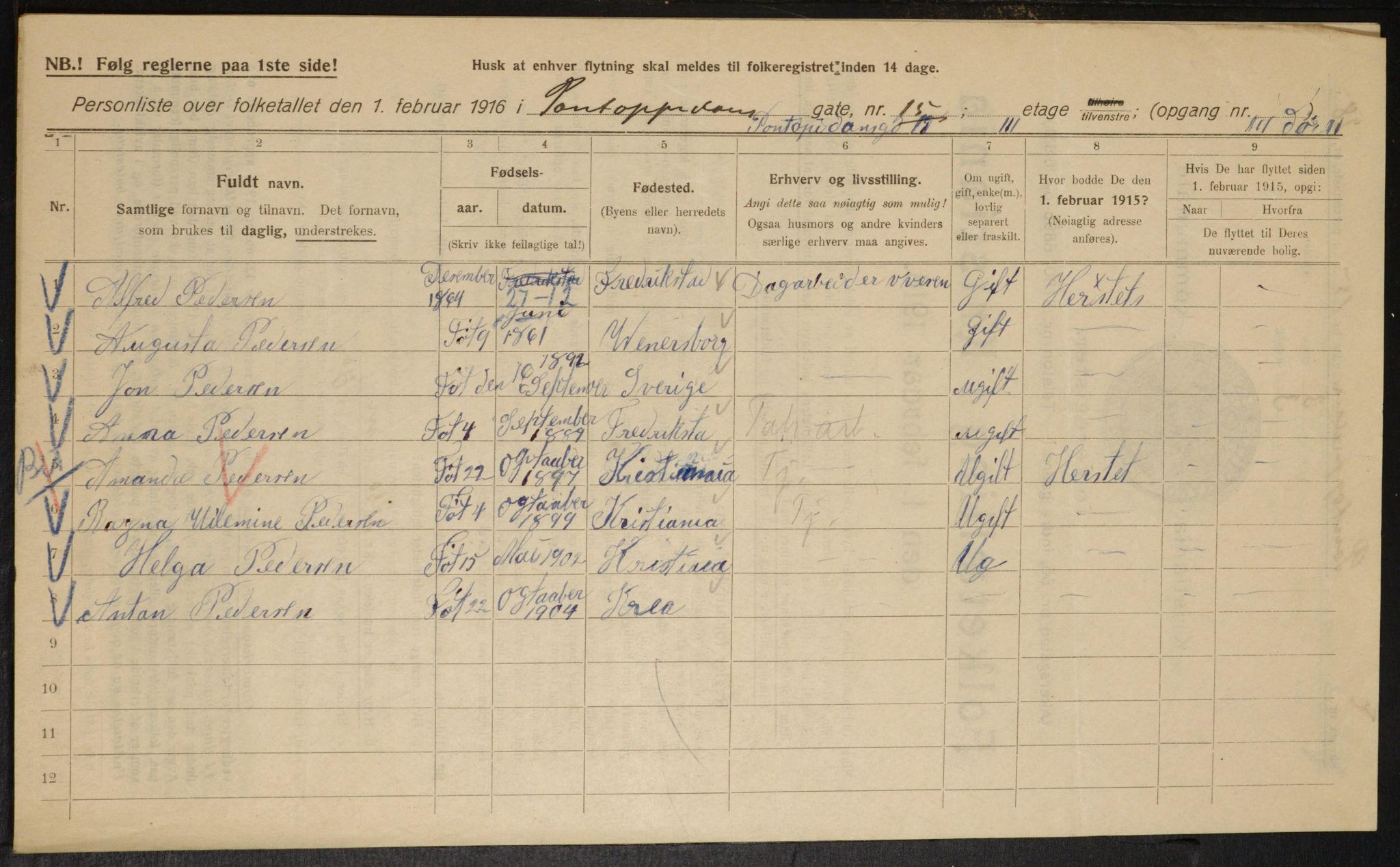 OBA, Kommunal folketelling 1.2.1916 for Kristiania, 1916, s. 83240