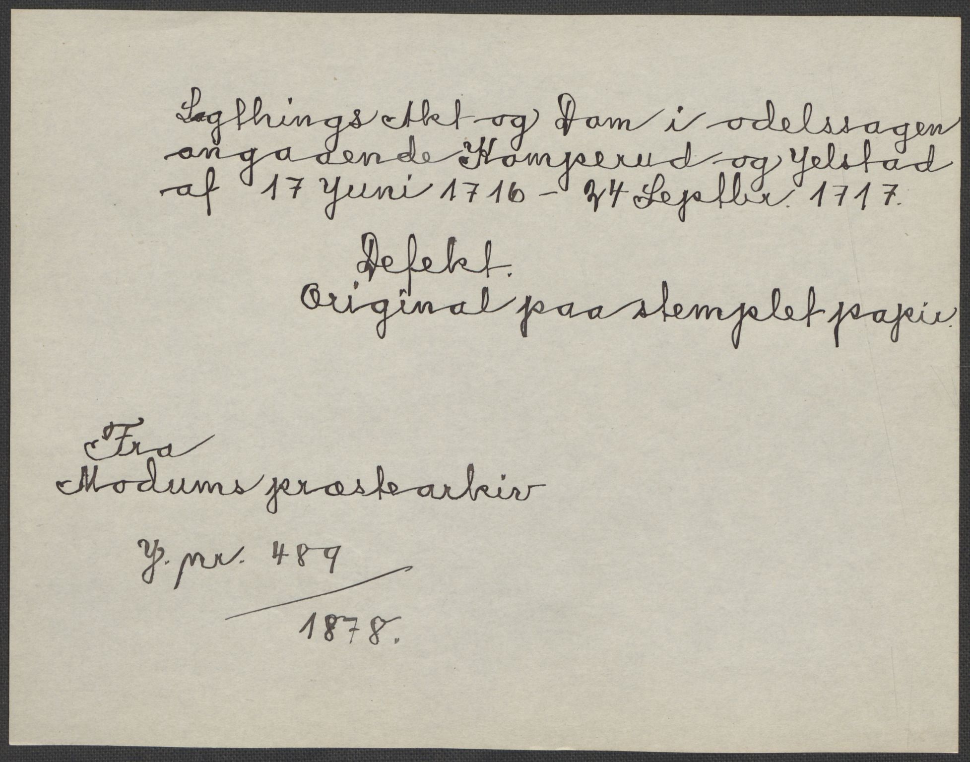 Riksarkivets diplomsamling, AV/RA-EA-5965/F15/L0016: Prestearkiv - Buskerud, 1662-1781, s. 73