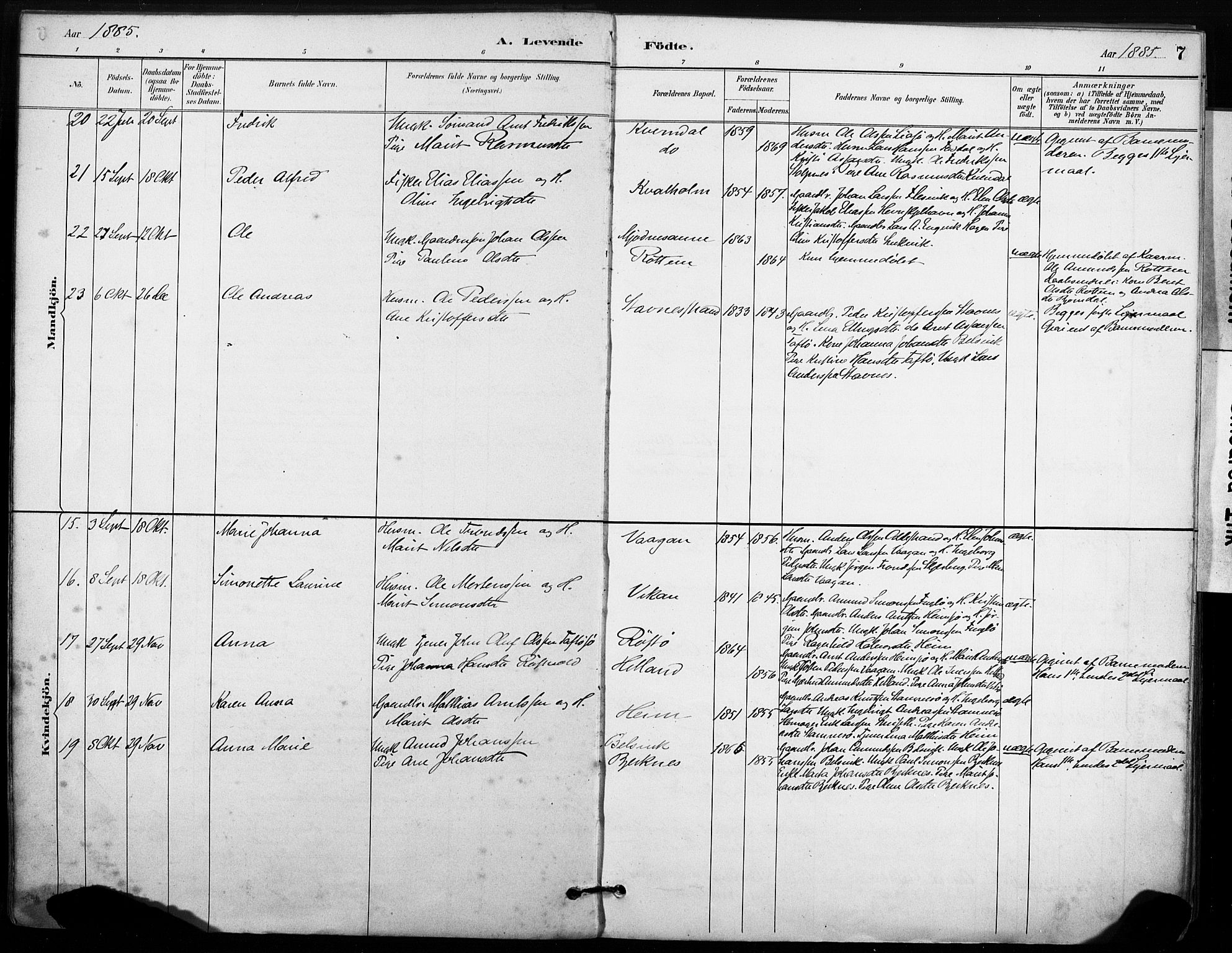 Ministerialprotokoller, klokkerbøker og fødselsregistre - Sør-Trøndelag, SAT/A-1456/633/L0518: Ministerialbok nr. 633A01, 1884-1906, s. 7