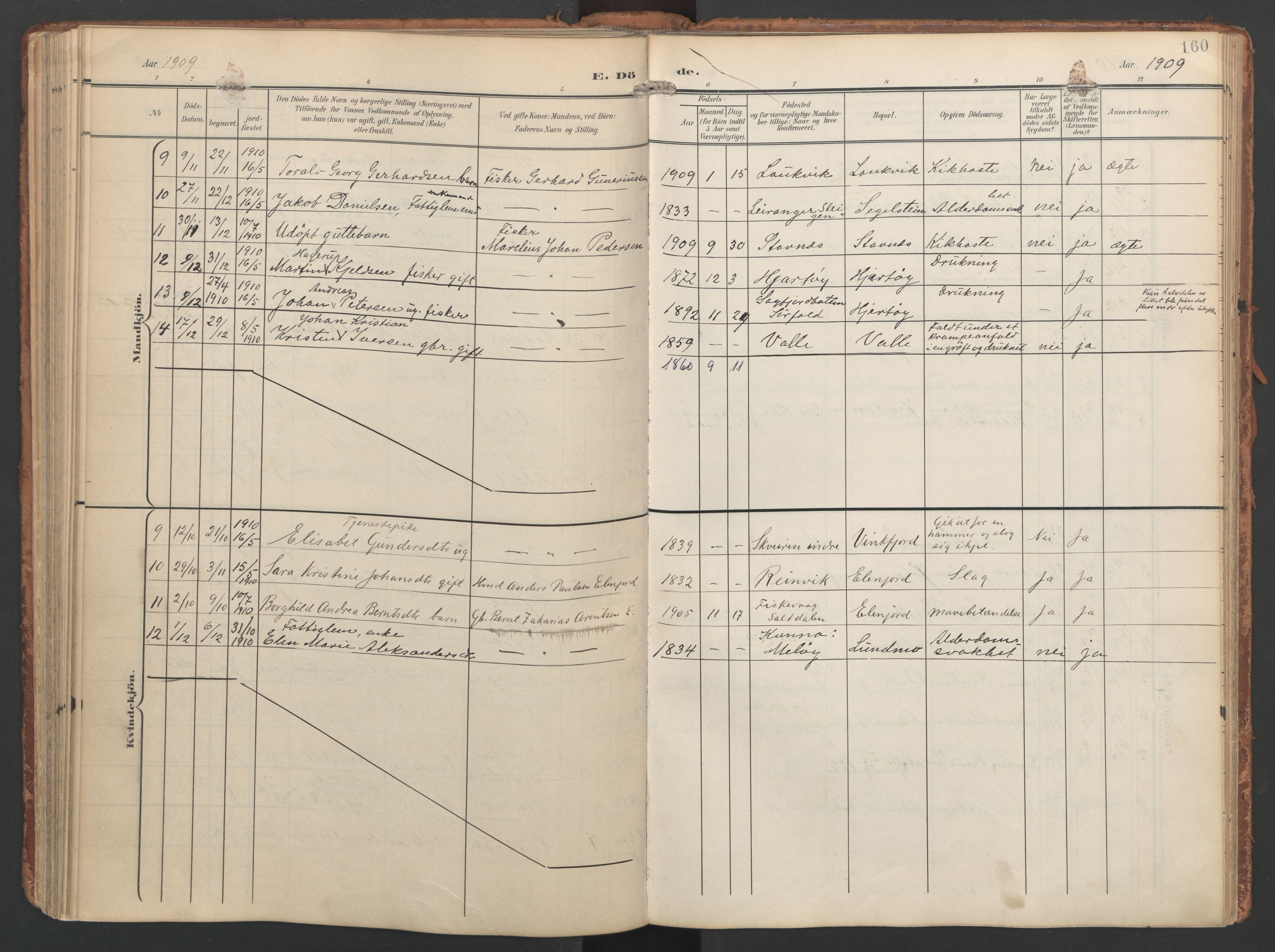 Ministerialprotokoller, klokkerbøker og fødselsregistre - Nordland, AV/SAT-A-1459/858/L0832: Ministerialbok nr. 858A02, 1902-1915, s. 160