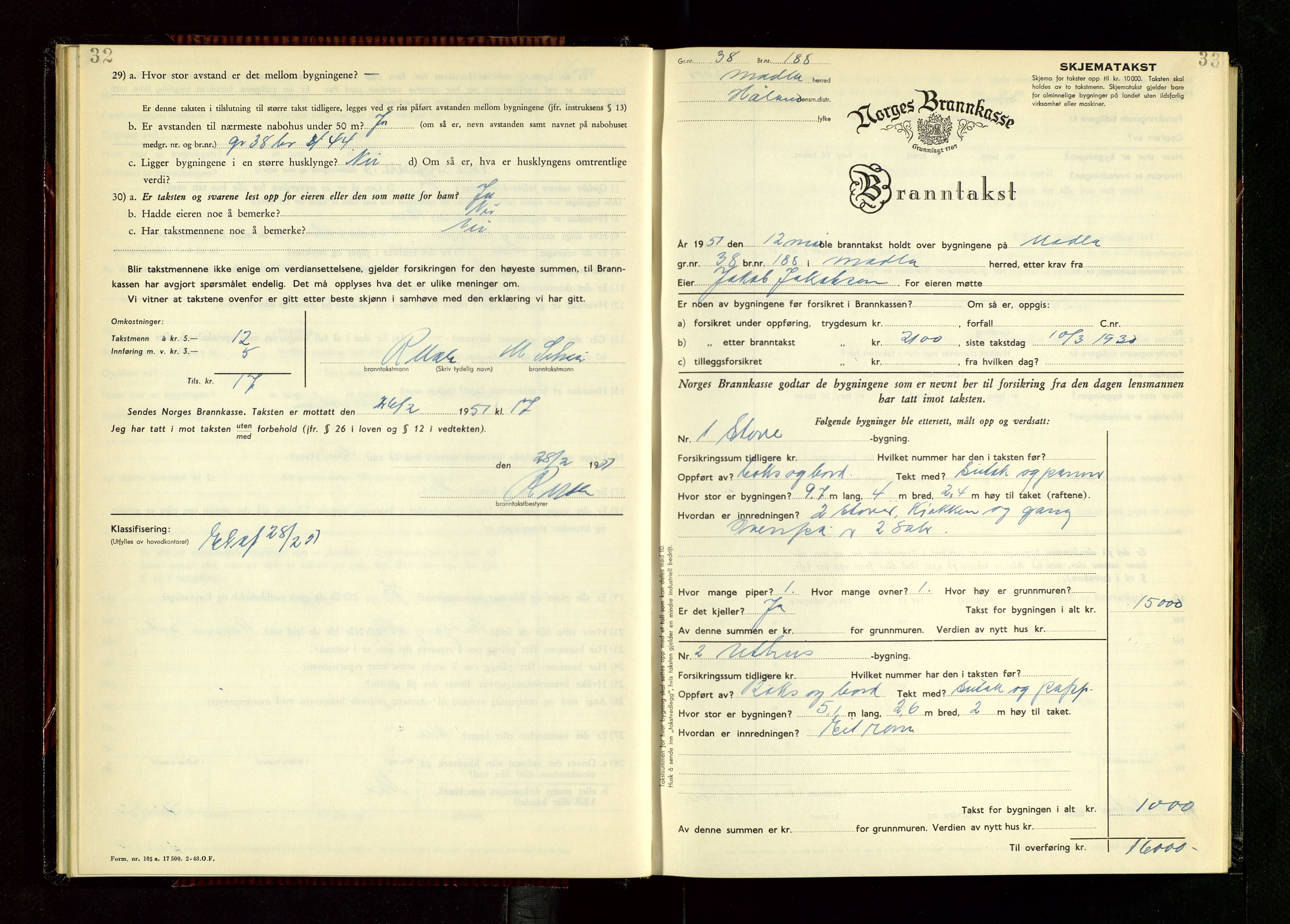 Håland lensmannskontor, AV/SAST-A-100100/Gob/L0014: "Branntakstprotokoll" - skjematakst, 1951-1955, s. 32-33