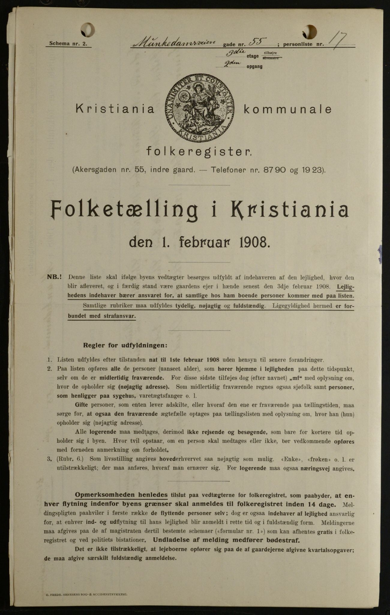 OBA, Kommunal folketelling 1.2.1908 for Kristiania kjøpstad, 1908, s. 60493
