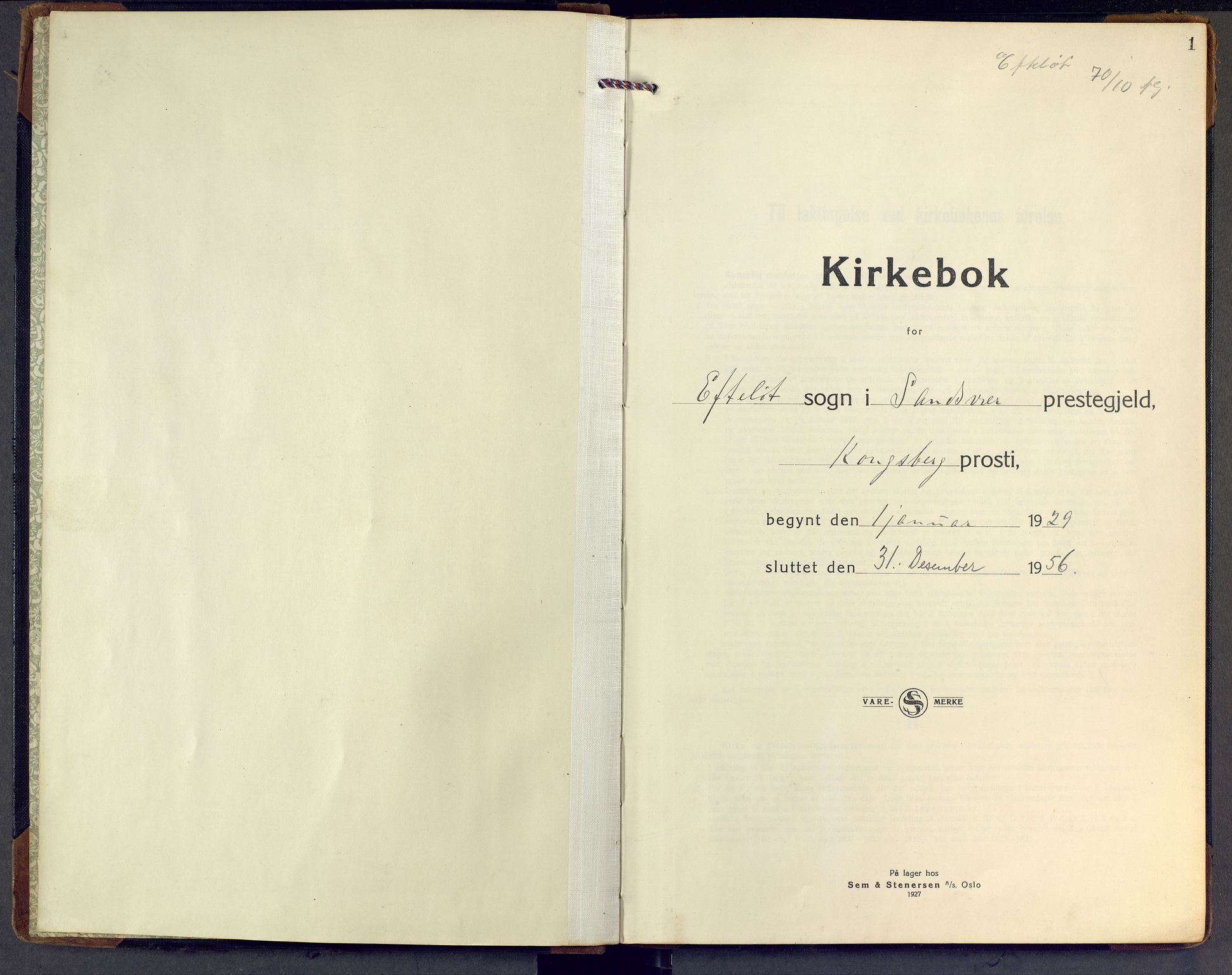Sandsvær kirkebøker, AV/SAKO-A-244/F/Fb/L0003: Ministerialbok nr. II 3, 1929-1956, s. 1