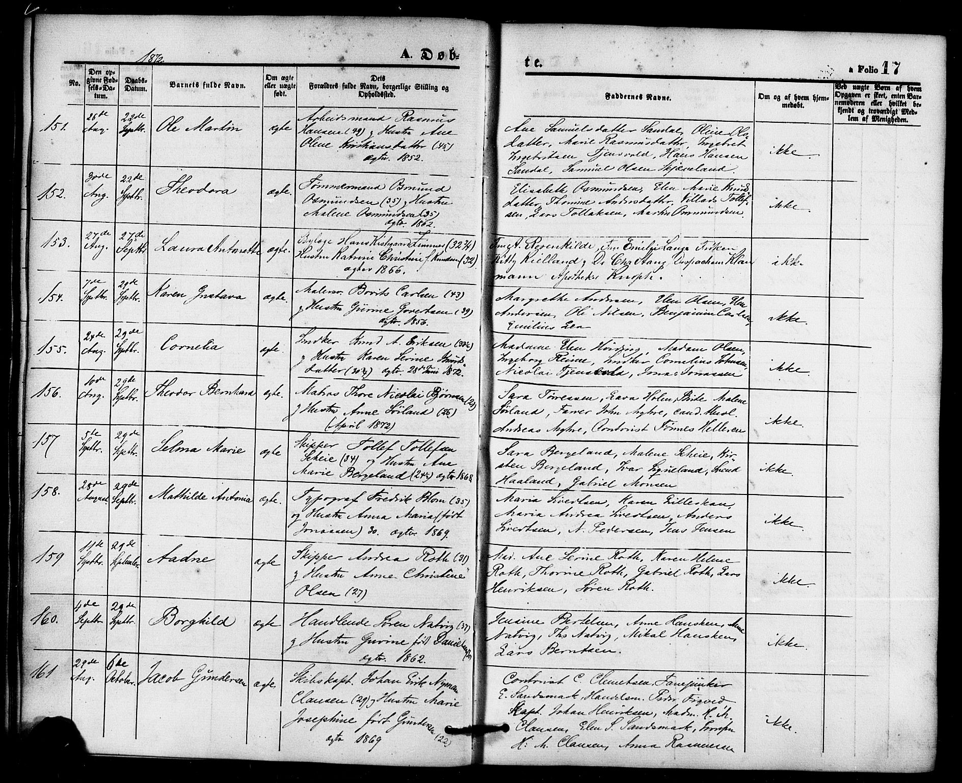 Domkirken sokneprestkontor, AV/SAST-A-101812/001/30/30BB/L0013: Klokkerbok nr. B 13, 1871-1880, s. 17
