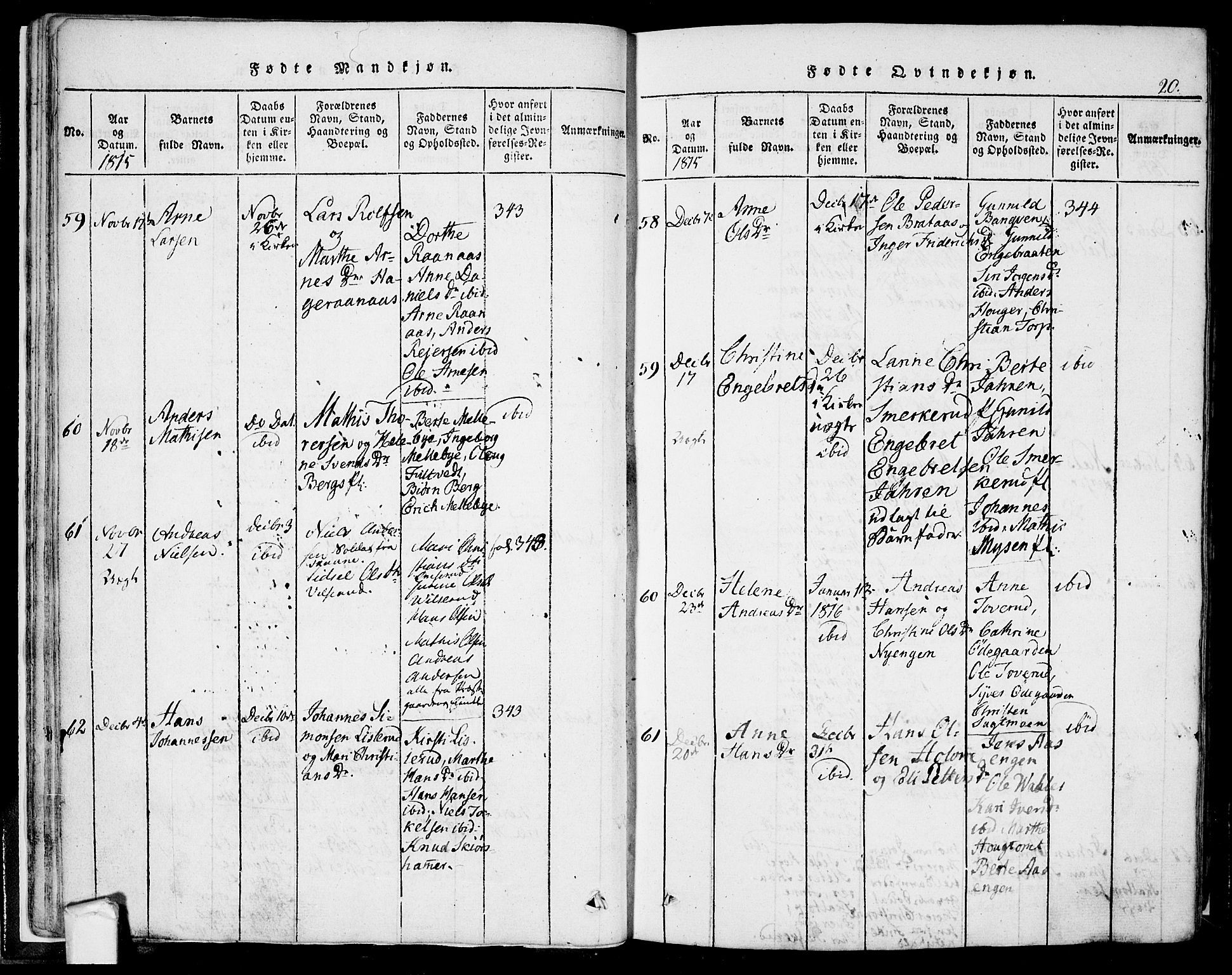 Eidsberg prestekontor Kirkebøker, SAO/A-10905/F/Fa/L0007: Ministerialbok nr. I 7, 1814-1832, s. 20